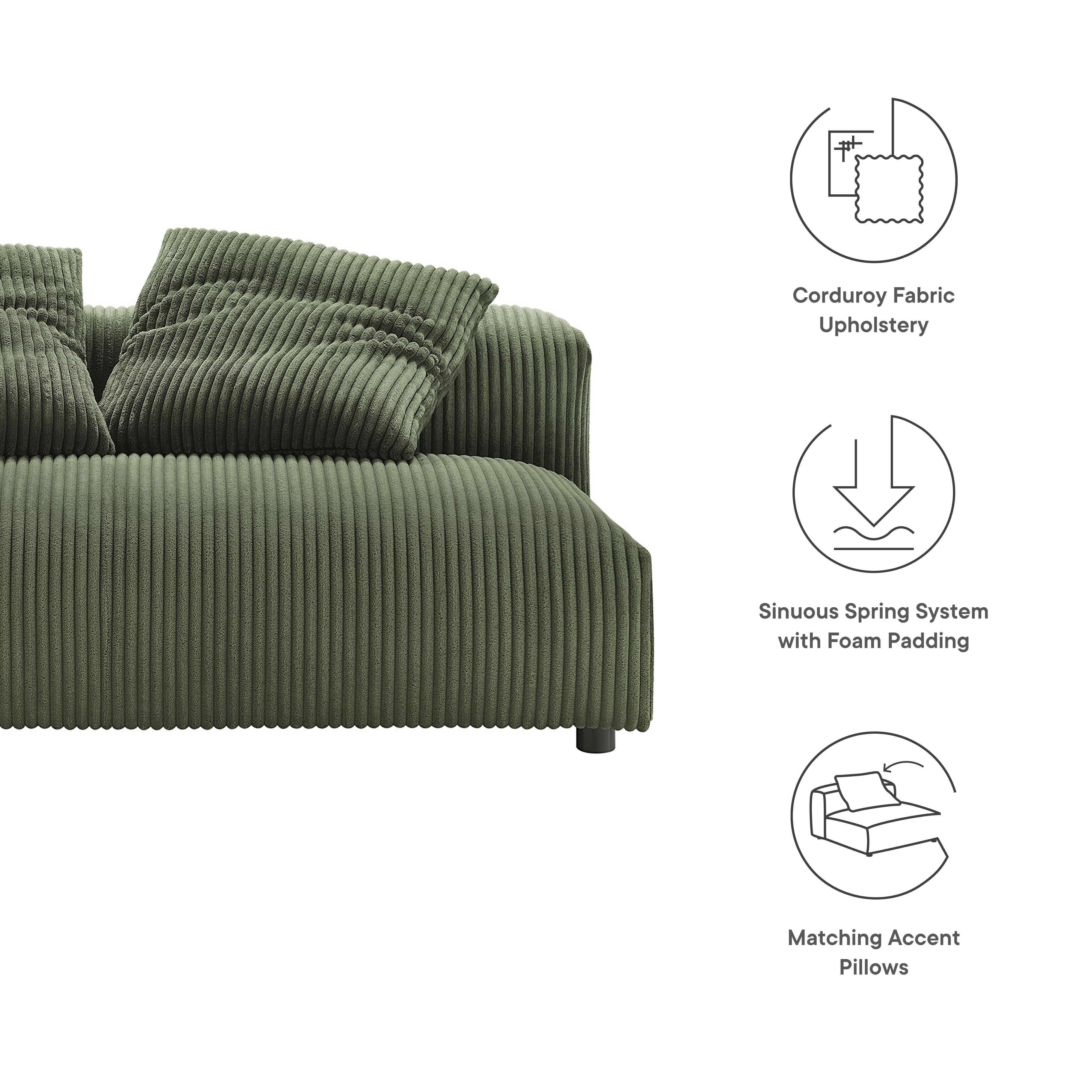 Solace Modular Corduroy Upholstered Armless Loveseat, Fern