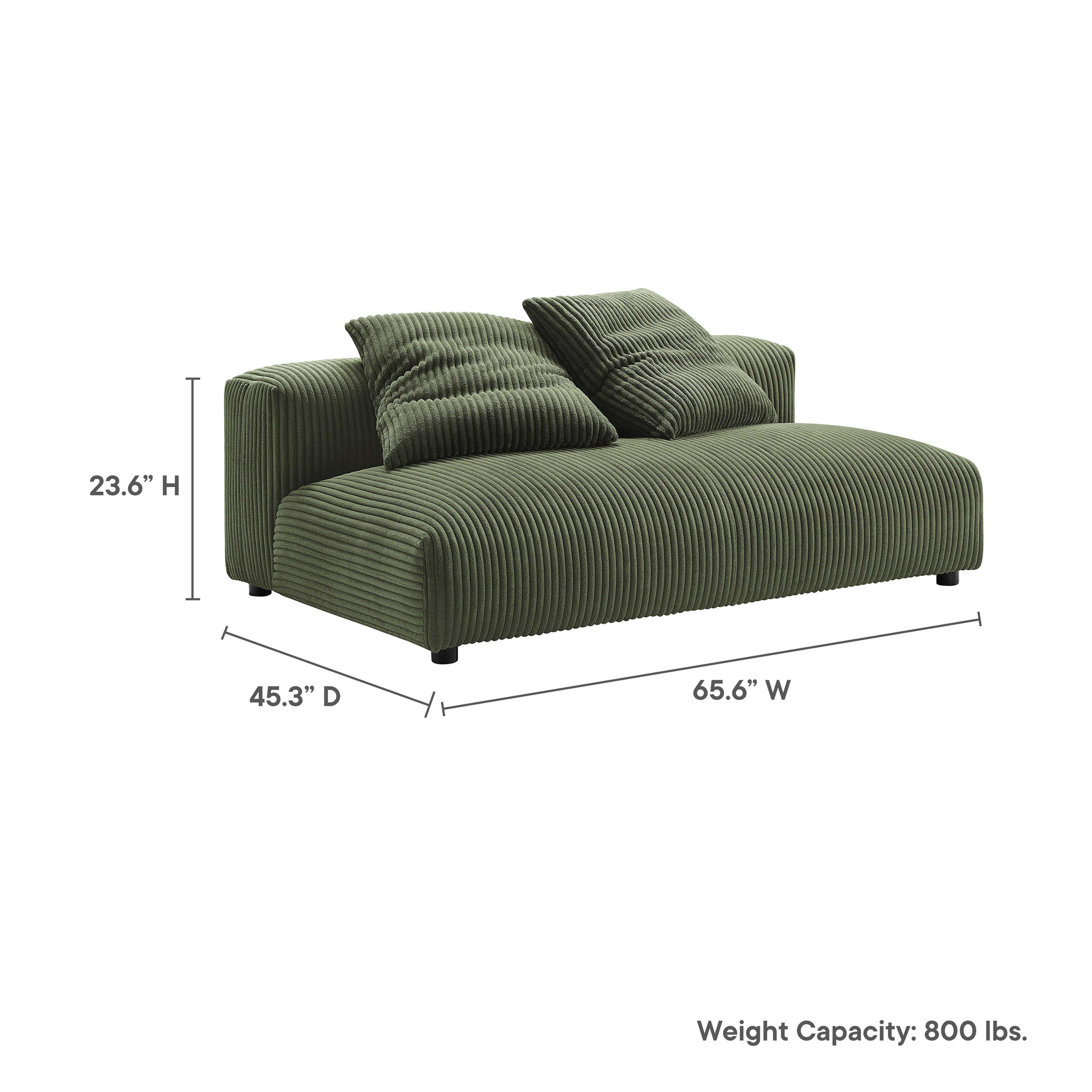 Solace Modular Corduroy Upholstered Armless Loveseat, Fern