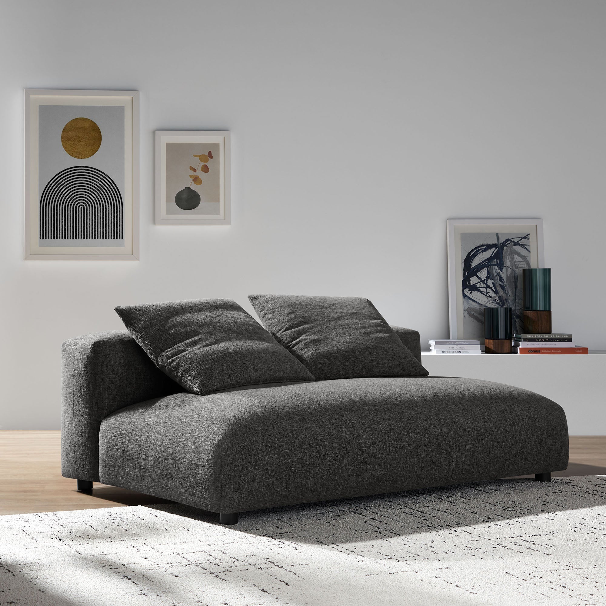 Solace Modular Upholstered Fabric Armless Loveseat, Charcoal