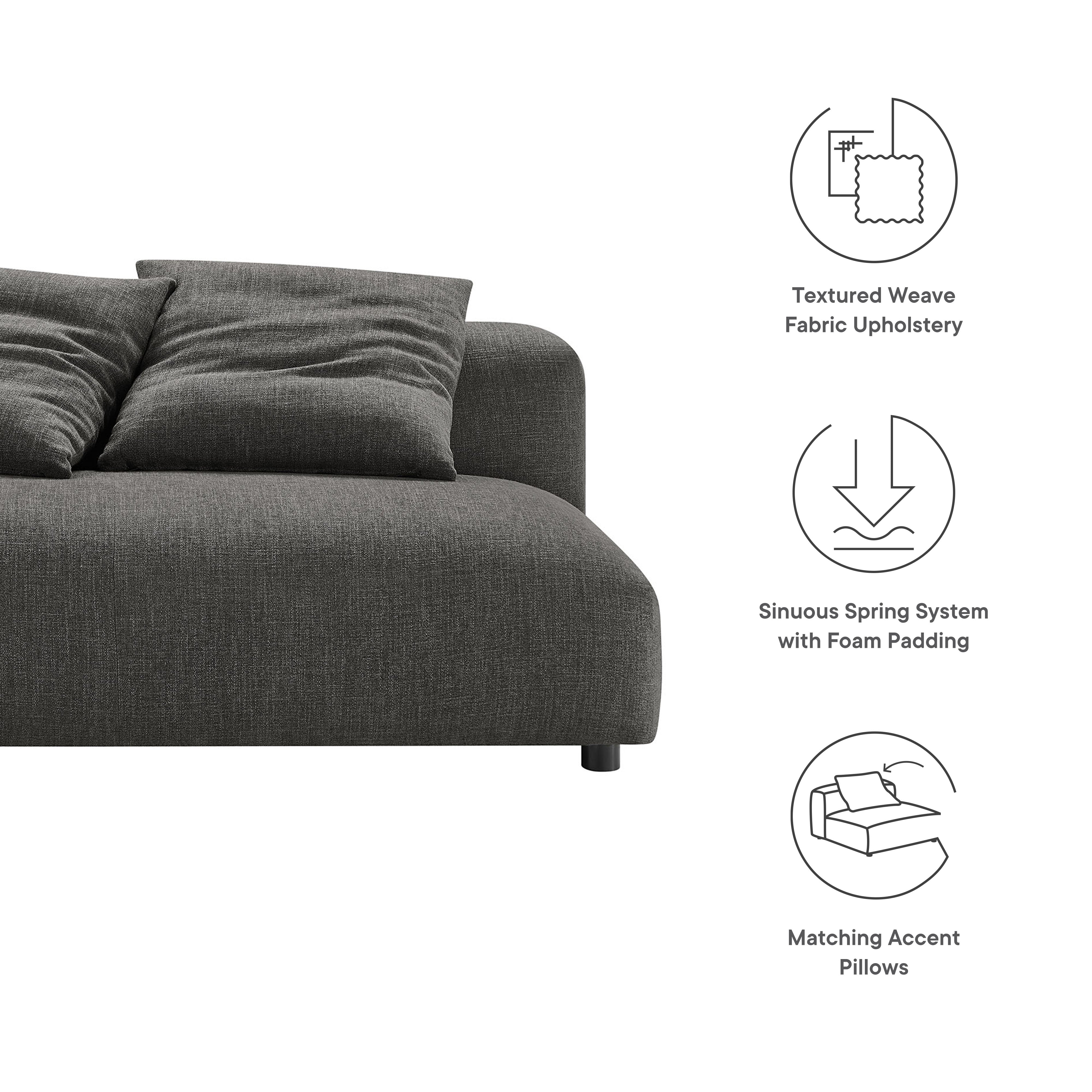 Solace Modular Upholstered Fabric Armless Loveseat, Charcoal