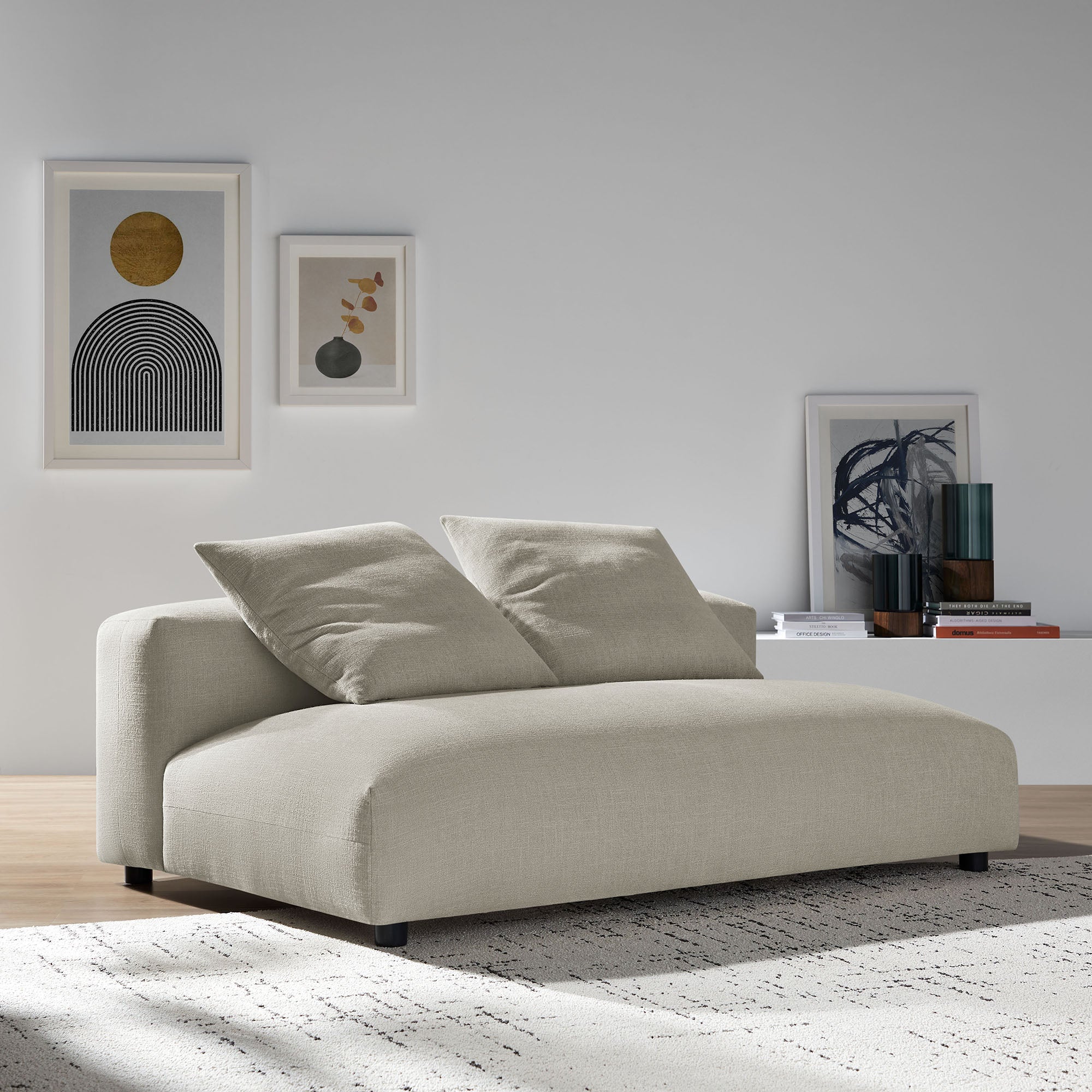 Solace Modular Upholstered Fabric Armless Loveseat, Linen