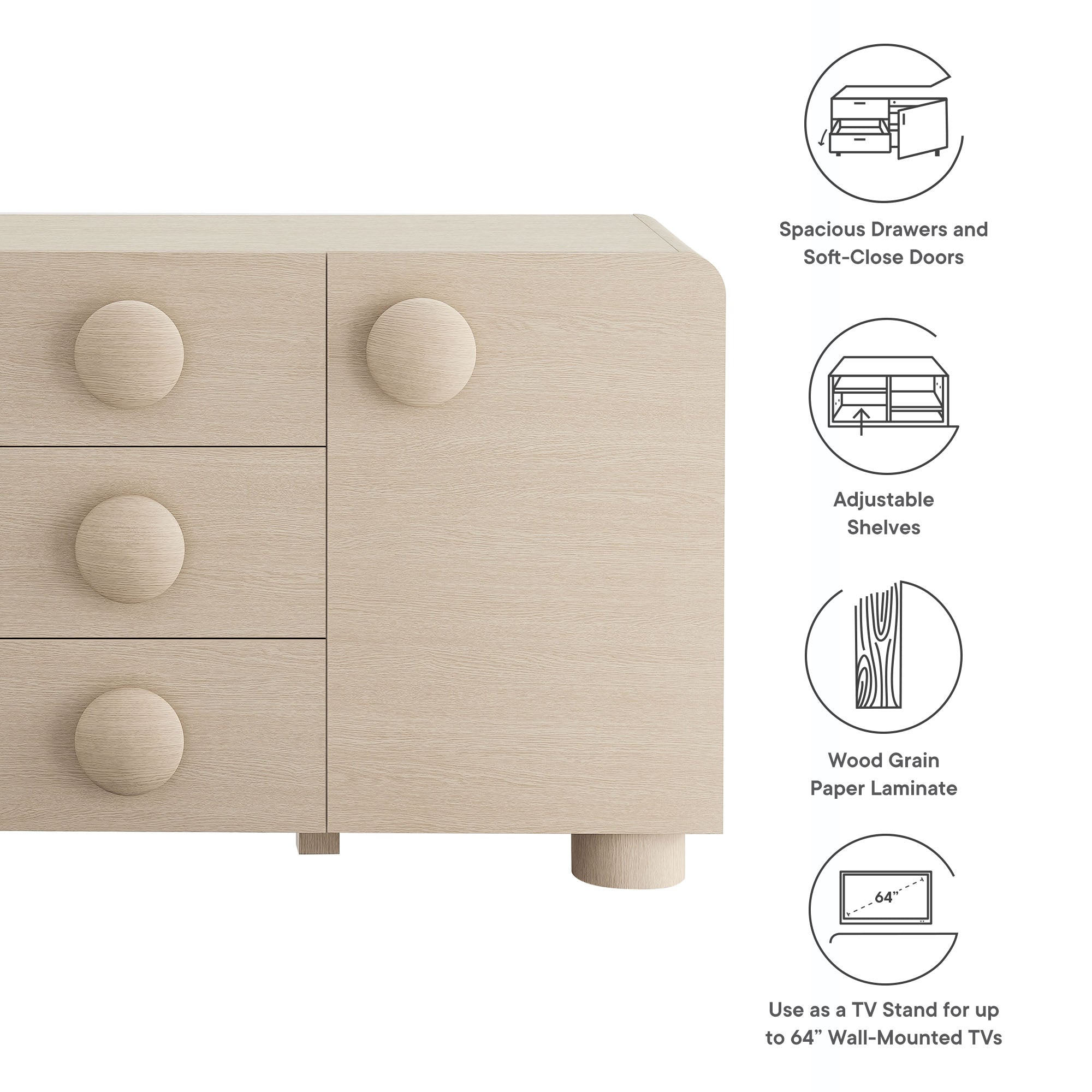 Sonnet 57" Sideboard Storage Cabinet, Ash