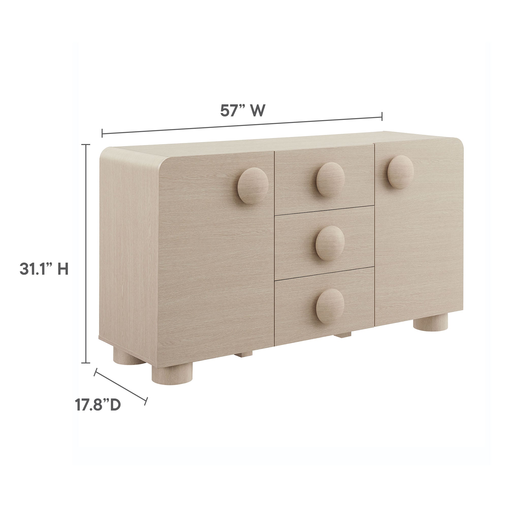 Sonnet 57" Sideboard Storage Cabinet, Ash