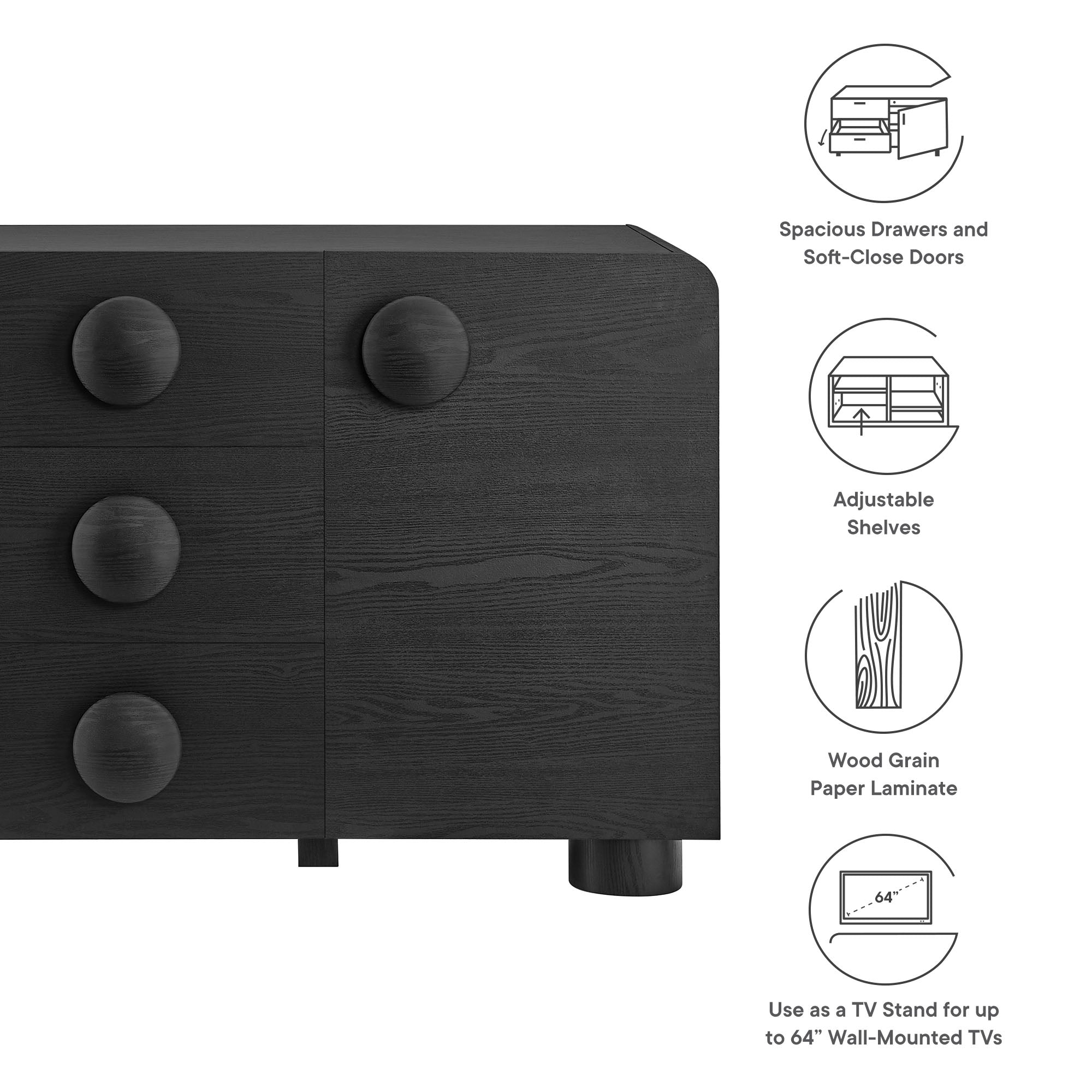 Sonnet 57" Sideboard Storage Cabinet, Black