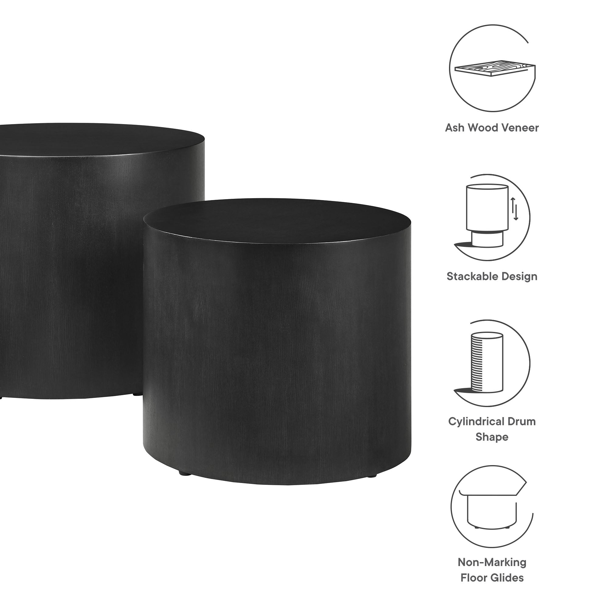Amani Round Nesting Coffee Tables Set of 2, Black