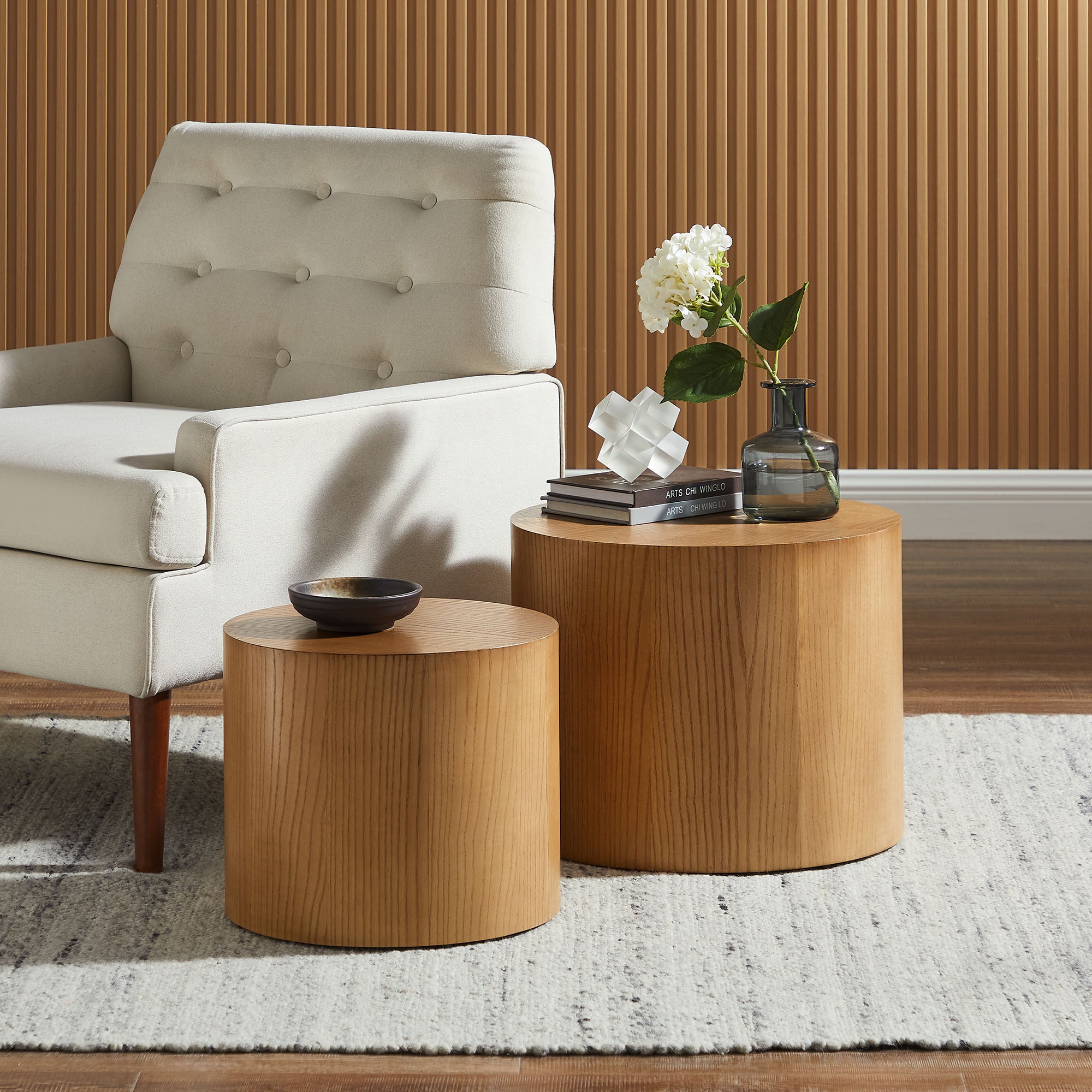 Amani Round Nesting Coffee Tables Set of 2, Natural
