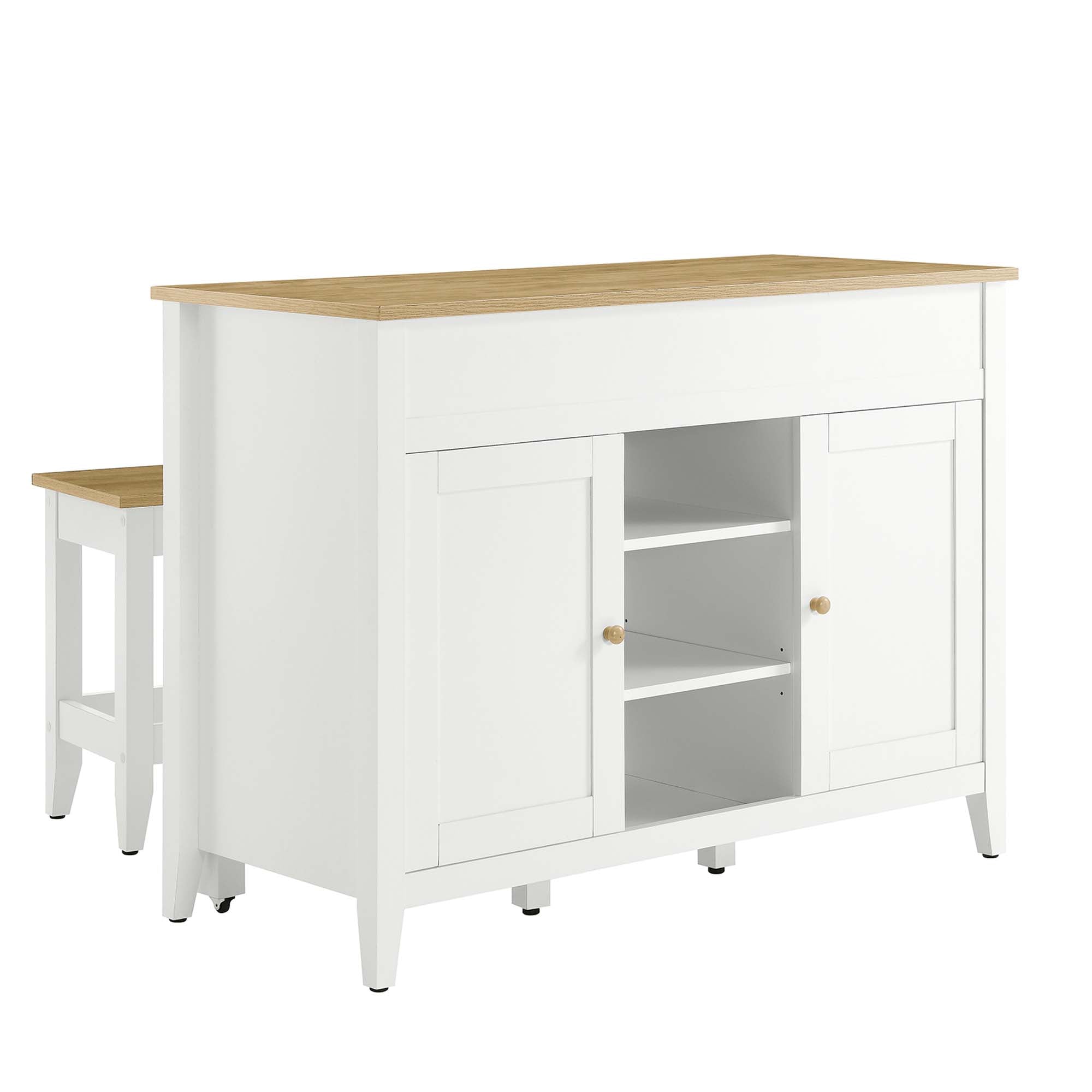Garland 3-Piece Kitchen Island and Stool Set, Oak White