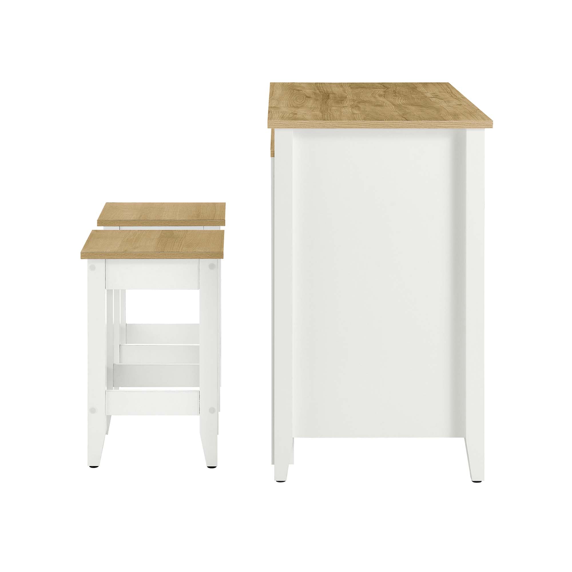 Garland 3-Piece Kitchen Island and Stool Set, Oak White