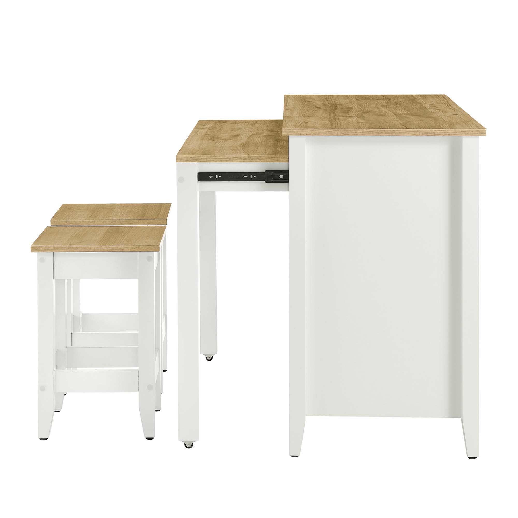 Garland 3-Piece Kitchen Island and Stool Set, Oak White
