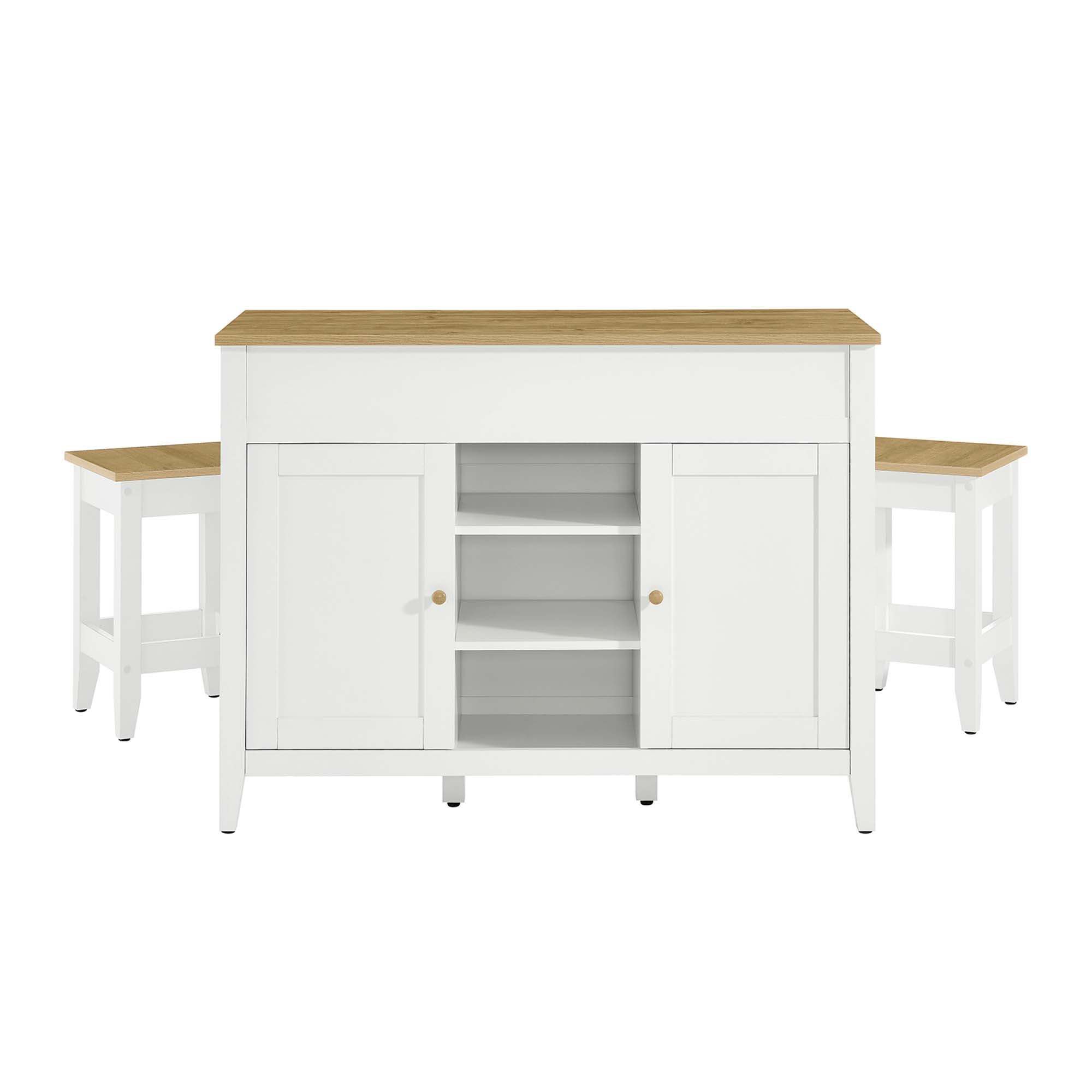 Garland 3-Piece Kitchen Island and Stool Set, Oak White
