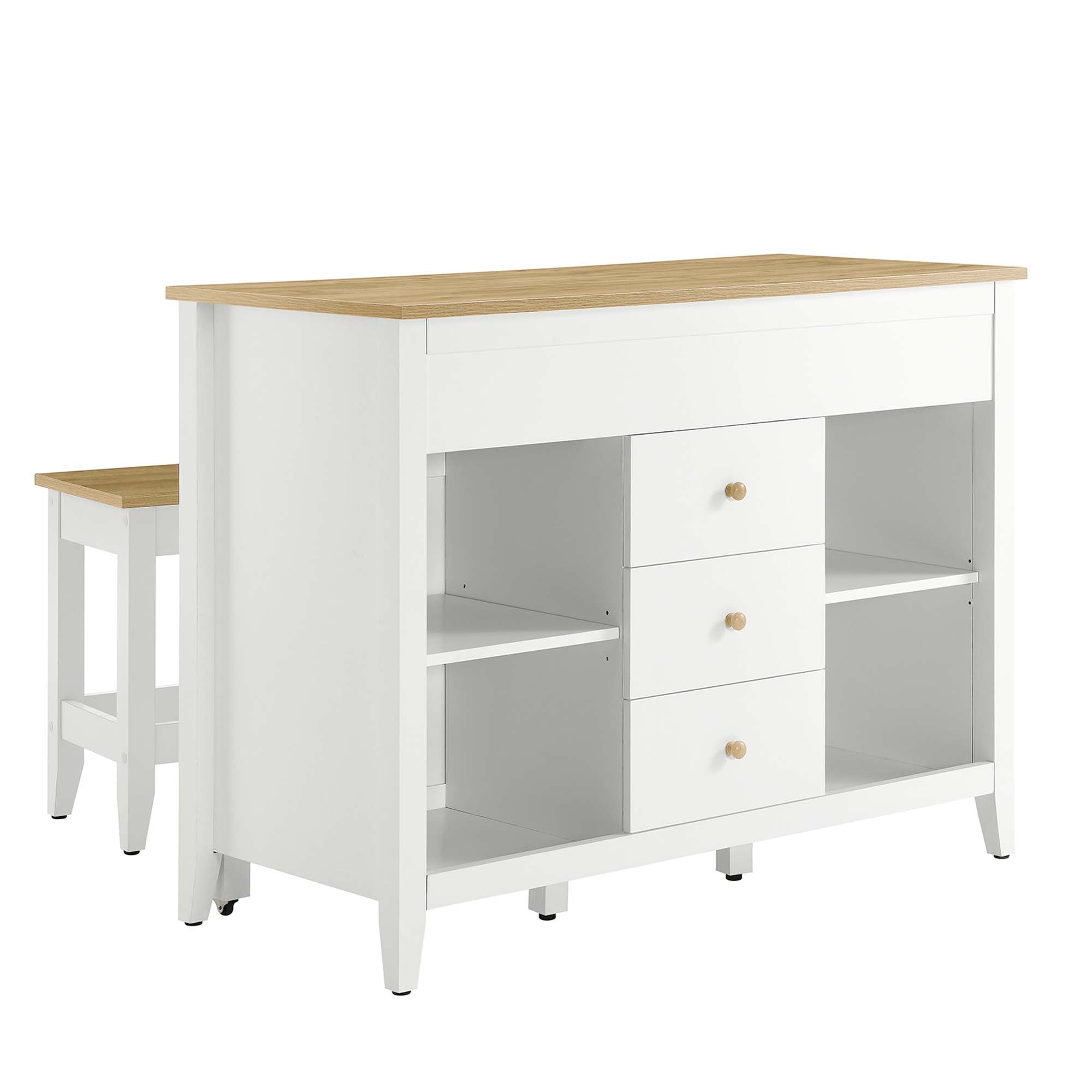 Farmstead 3-Piece Kitchen Island and Stool Set, Oak White