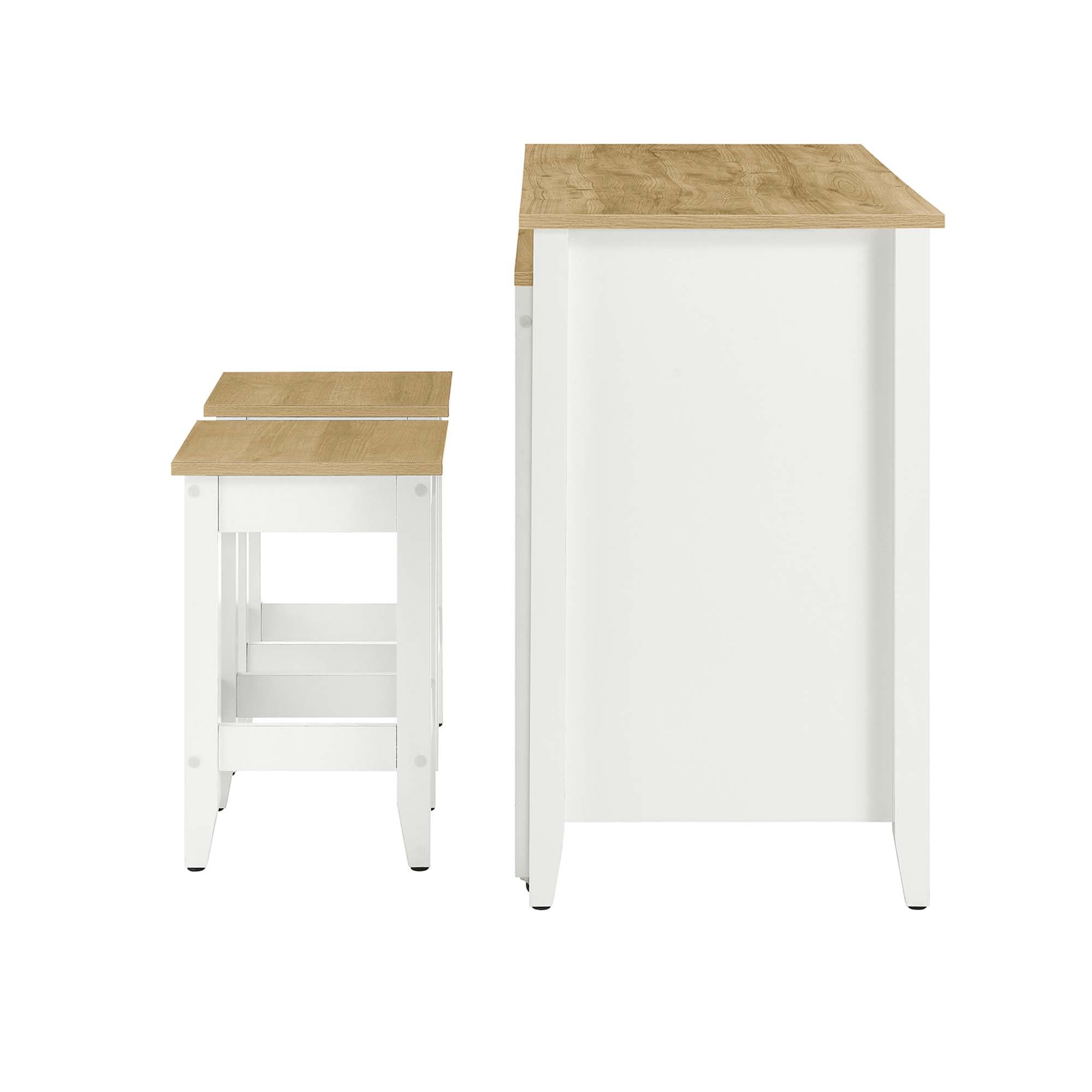 Farmstead 3-Piece Kitchen Island and Stool Set, Oak White