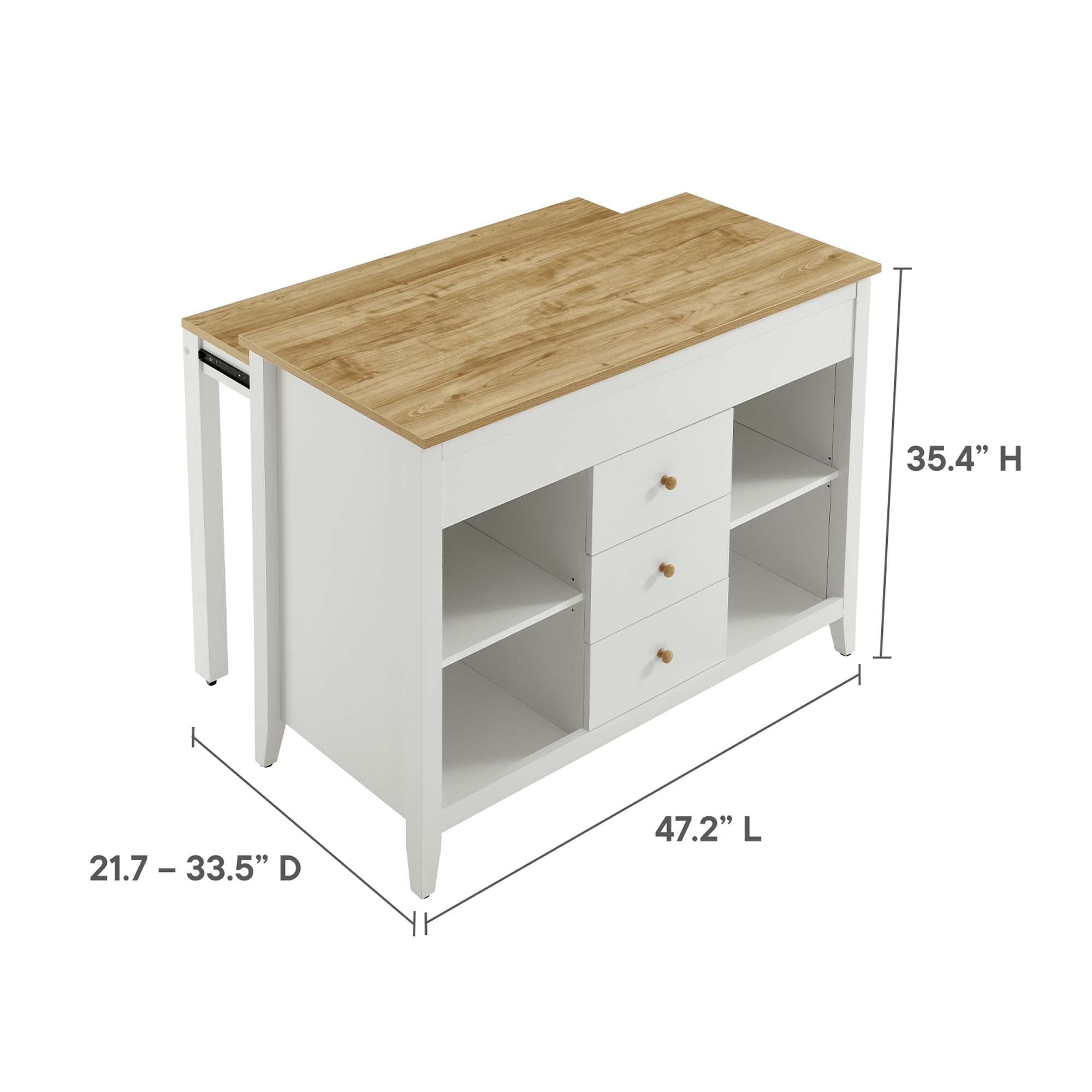 Farmstead 3-Piece Kitchen Island and Stool Set, Oak White
