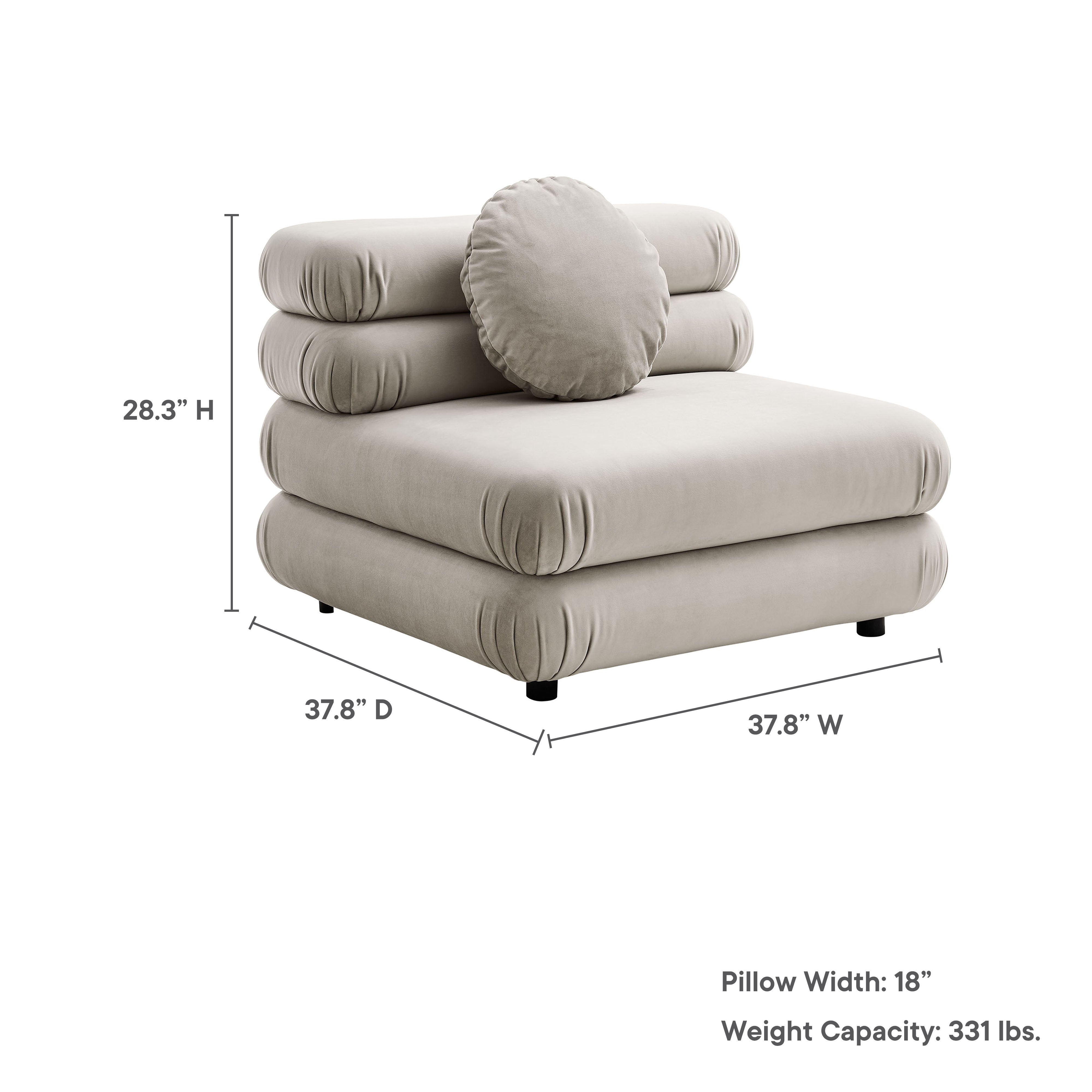 Jubilee Modular Performance Velvet Armless Chair, Almond