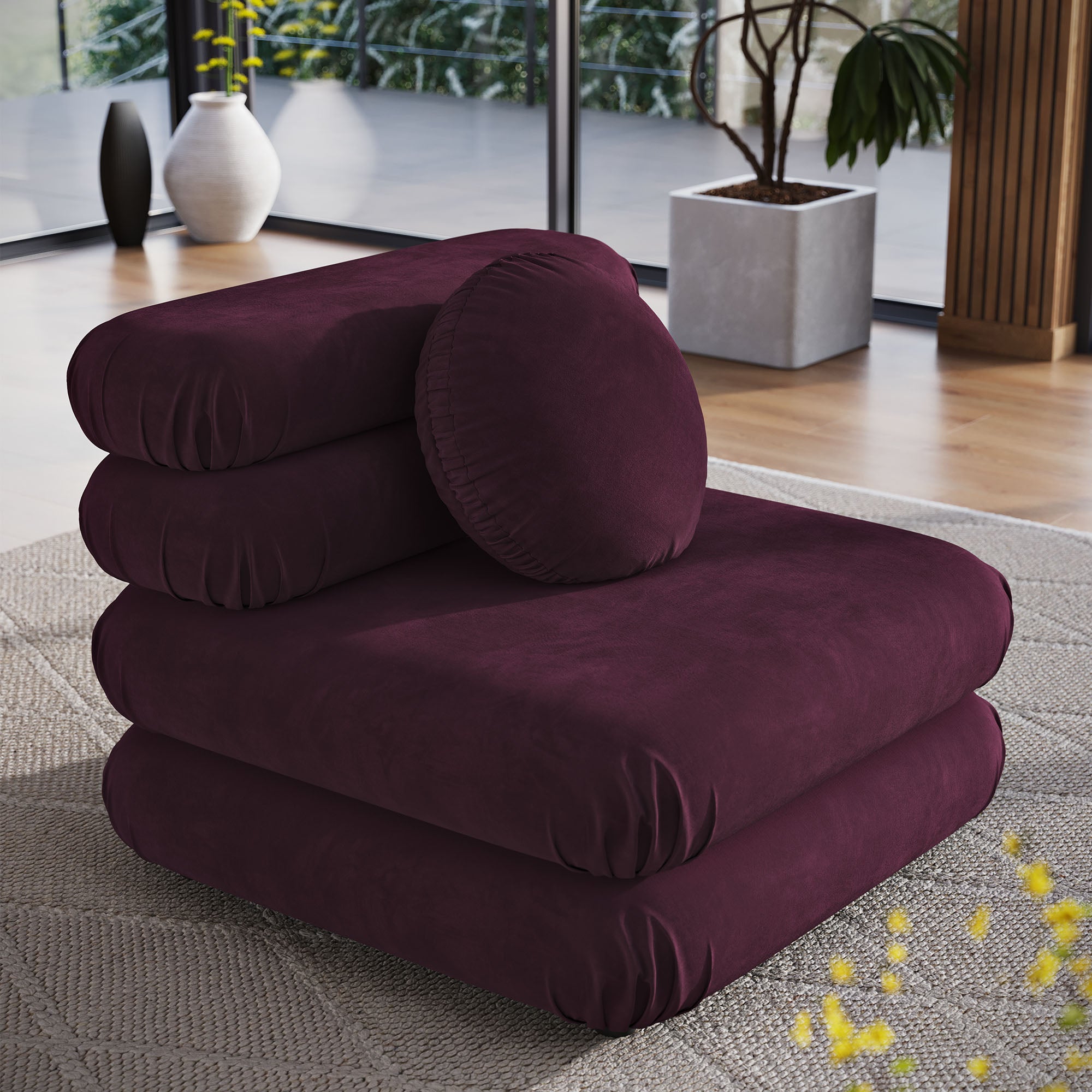 Jubilee Modular Performance Velvet Armless Chair, Mulberry