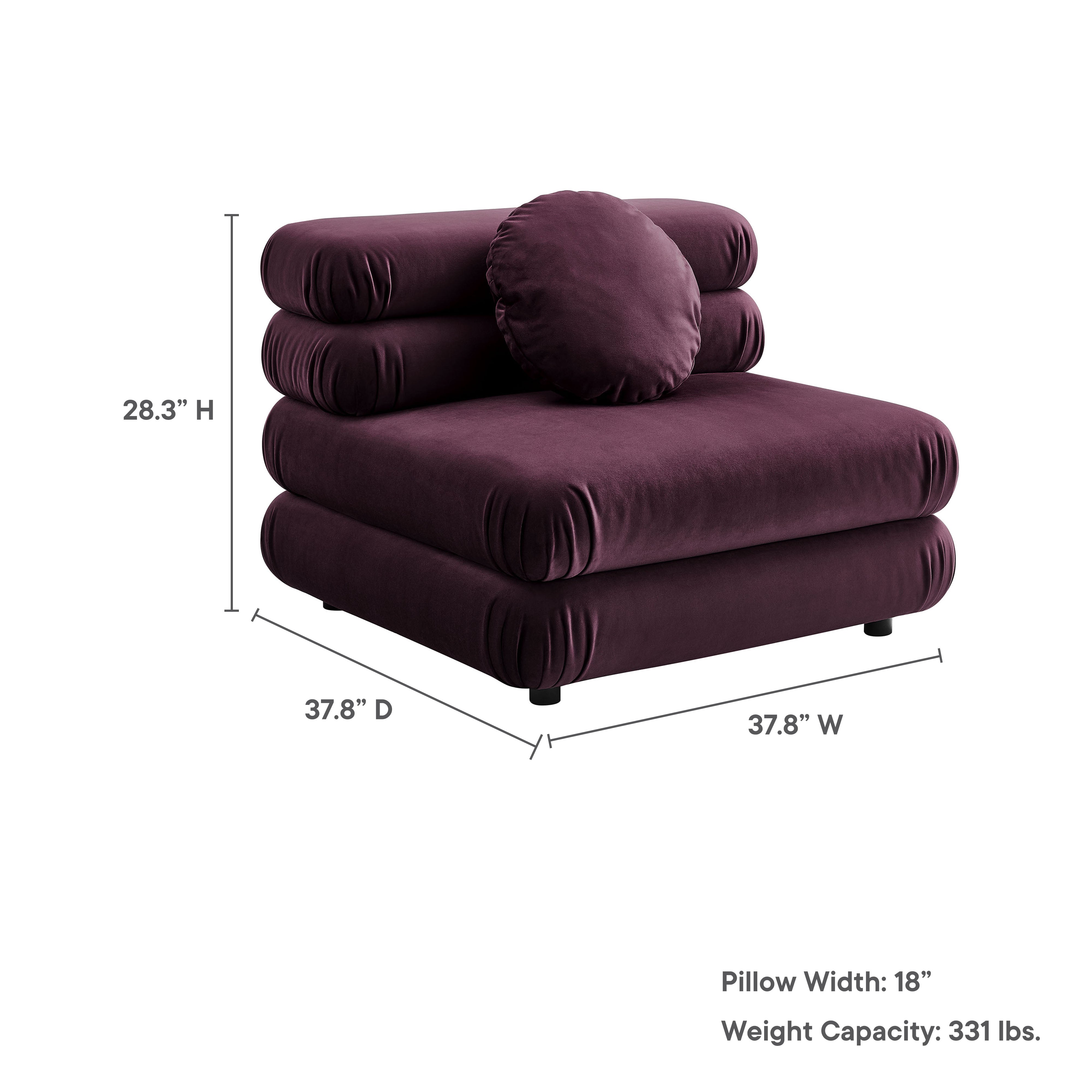 Jubilee Modular Performance Velvet Armless Chair, Mulberry