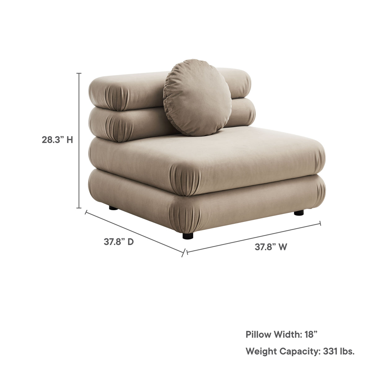 Jubilee Modular Performance Velvet Armless Chair, Taupe