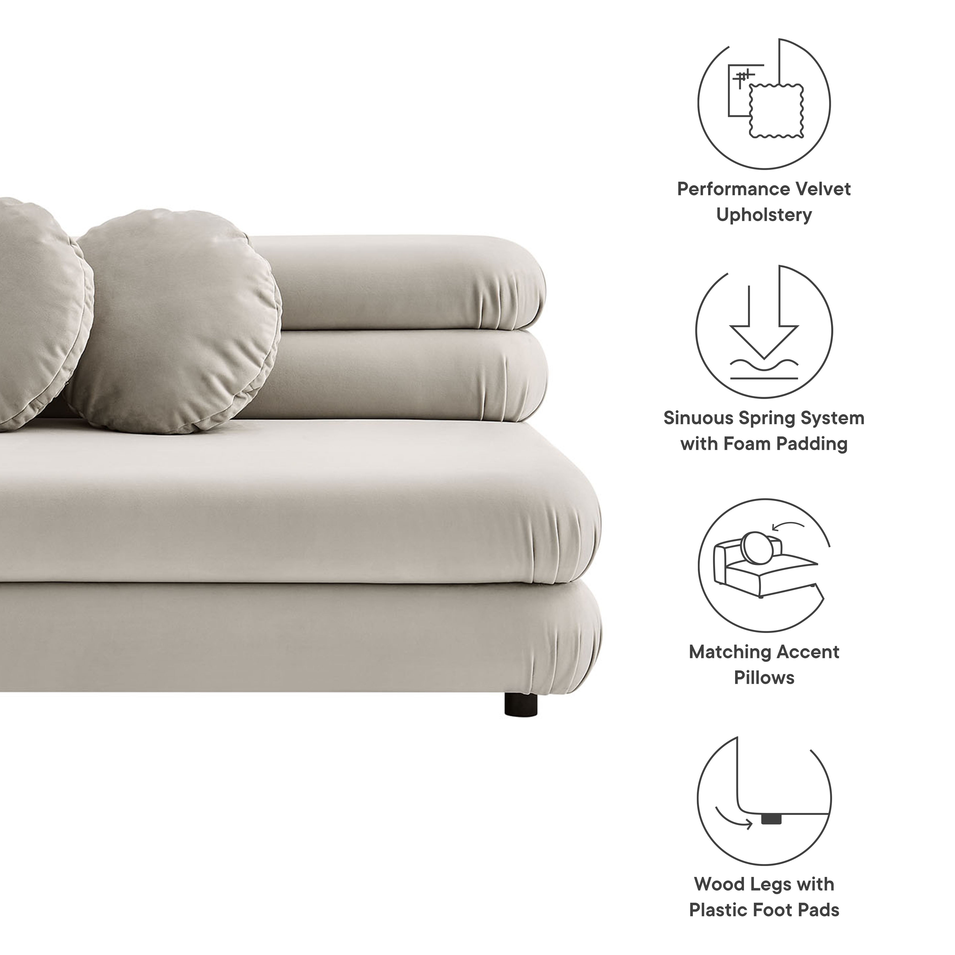 Jubilee Modular Performance Velvet Armless Loveseat, Almond