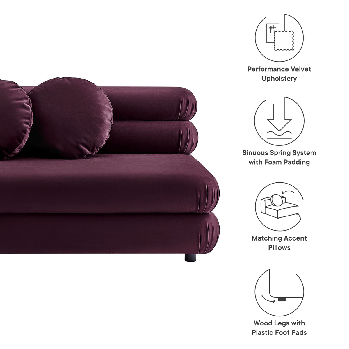 Jubilee Modular Performance Velvet Armless Loveseat, Mulberry