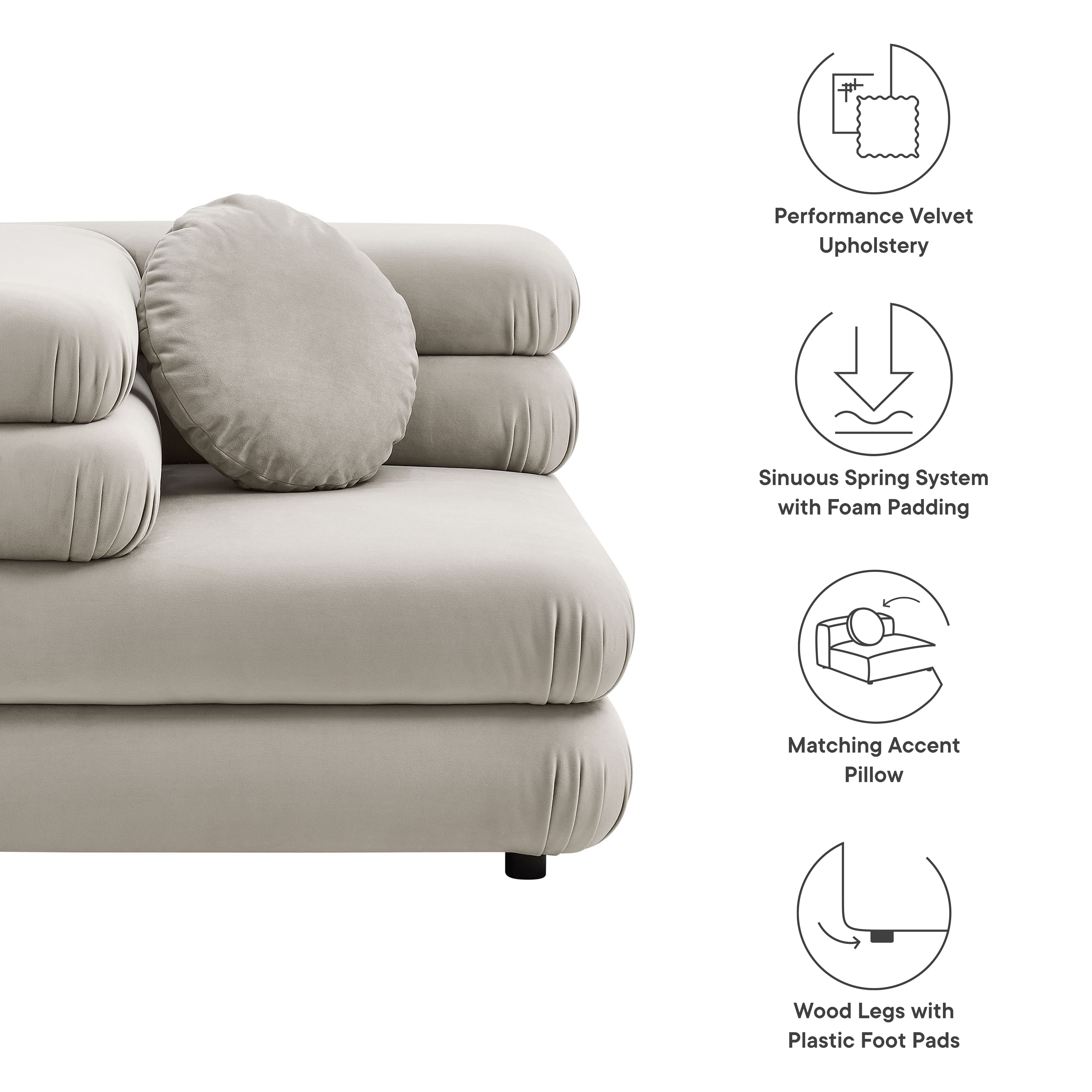Jubilee Modular Performance Velvet Corner Chair, Almond
