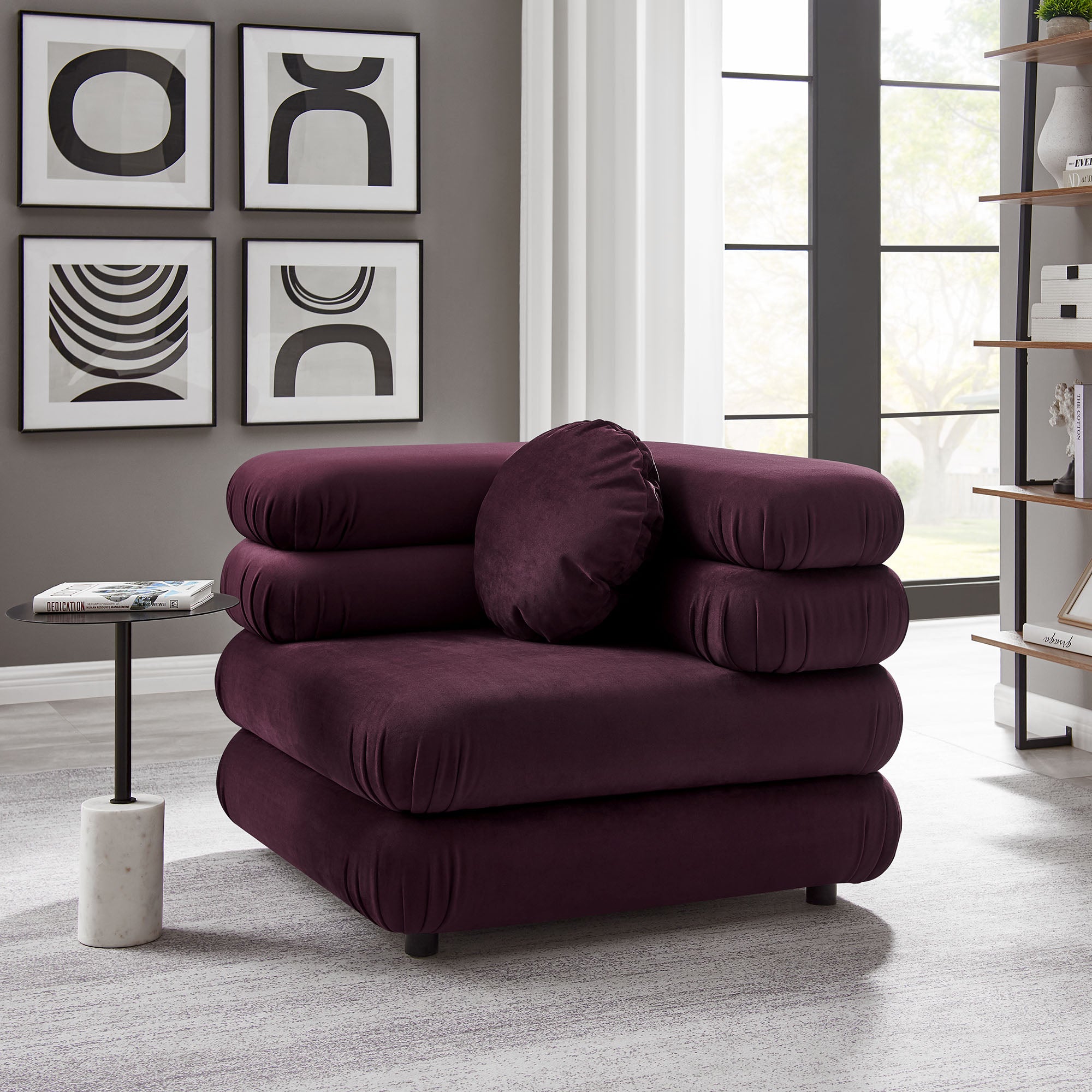 Jubilee Modular Performance Velvet Corner Chair, Mulberry