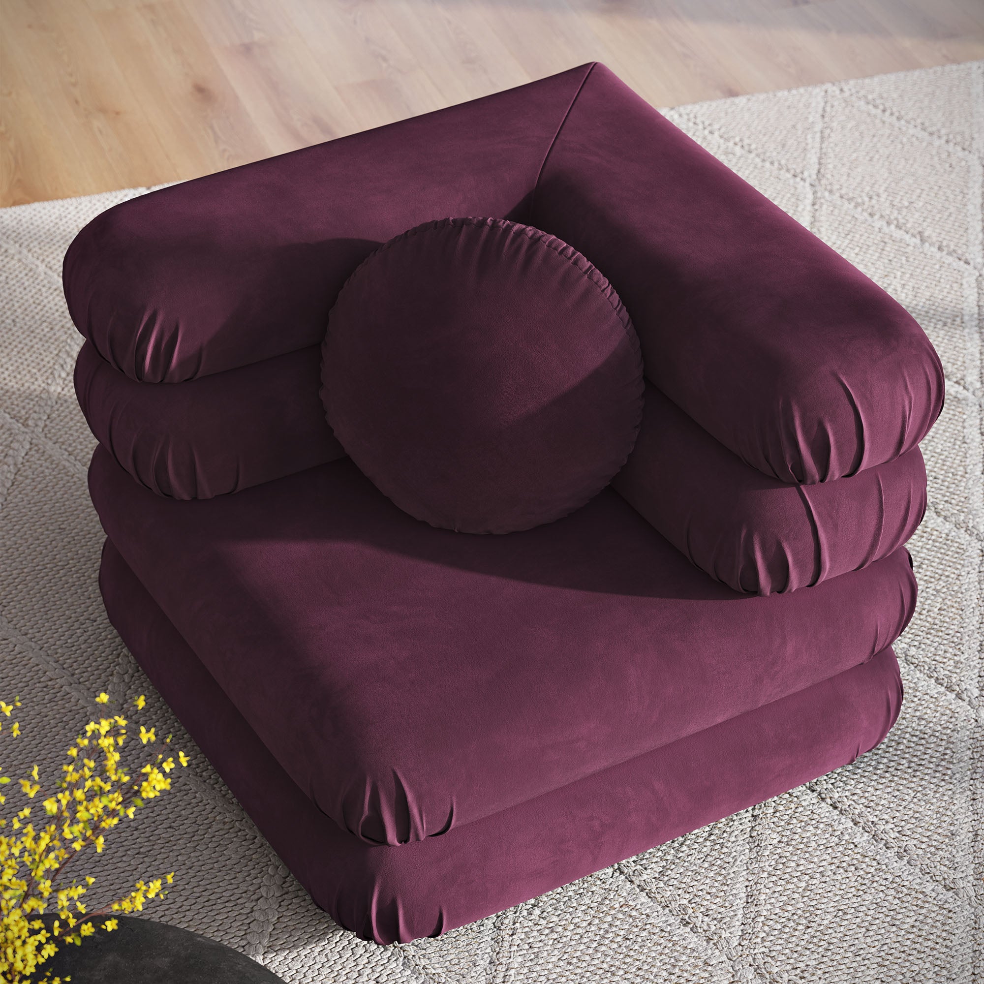 Jubilee Modular Performance Velvet Corner Chair, Mulberry