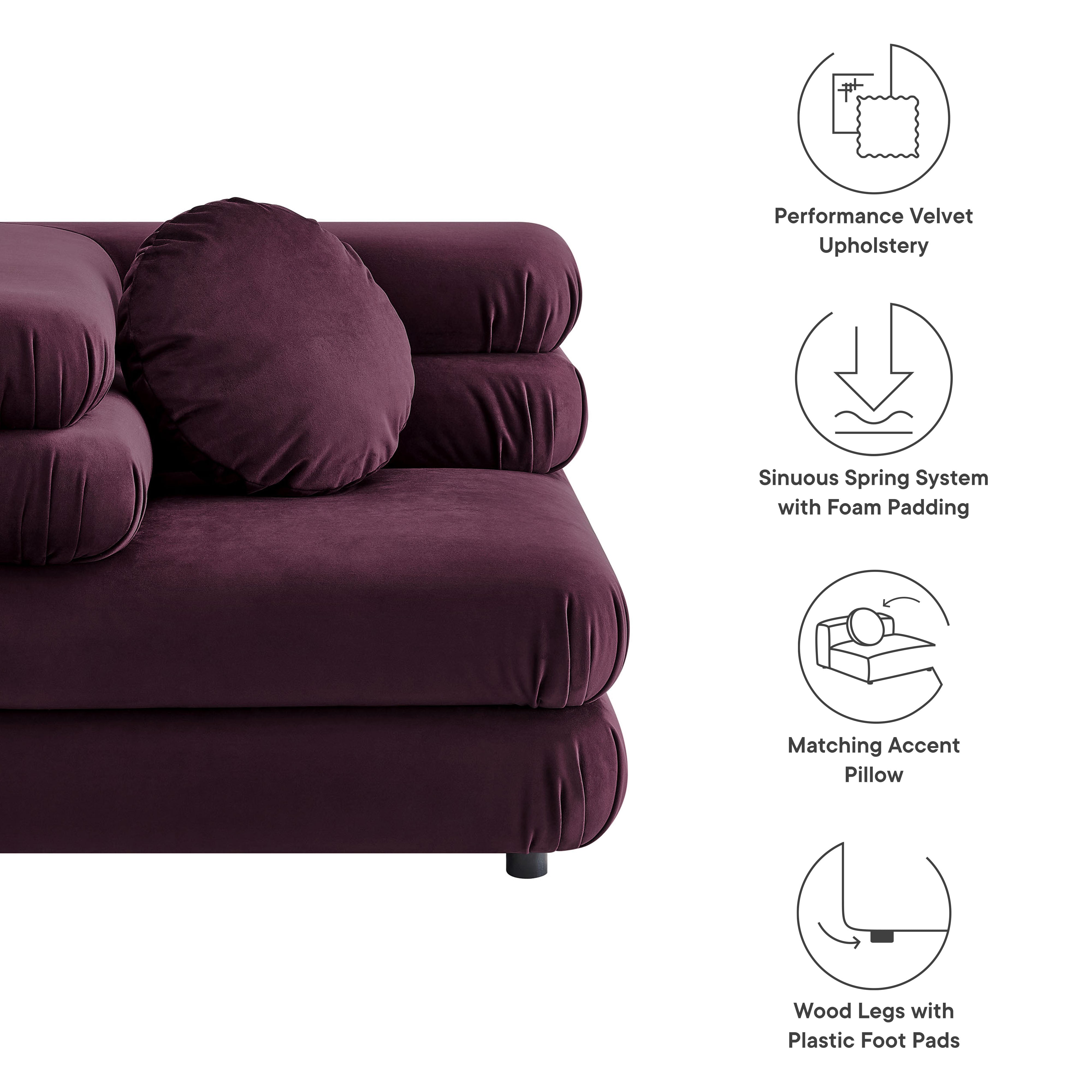 Jubilee Modular Performance Velvet Corner Chair, Mulberry