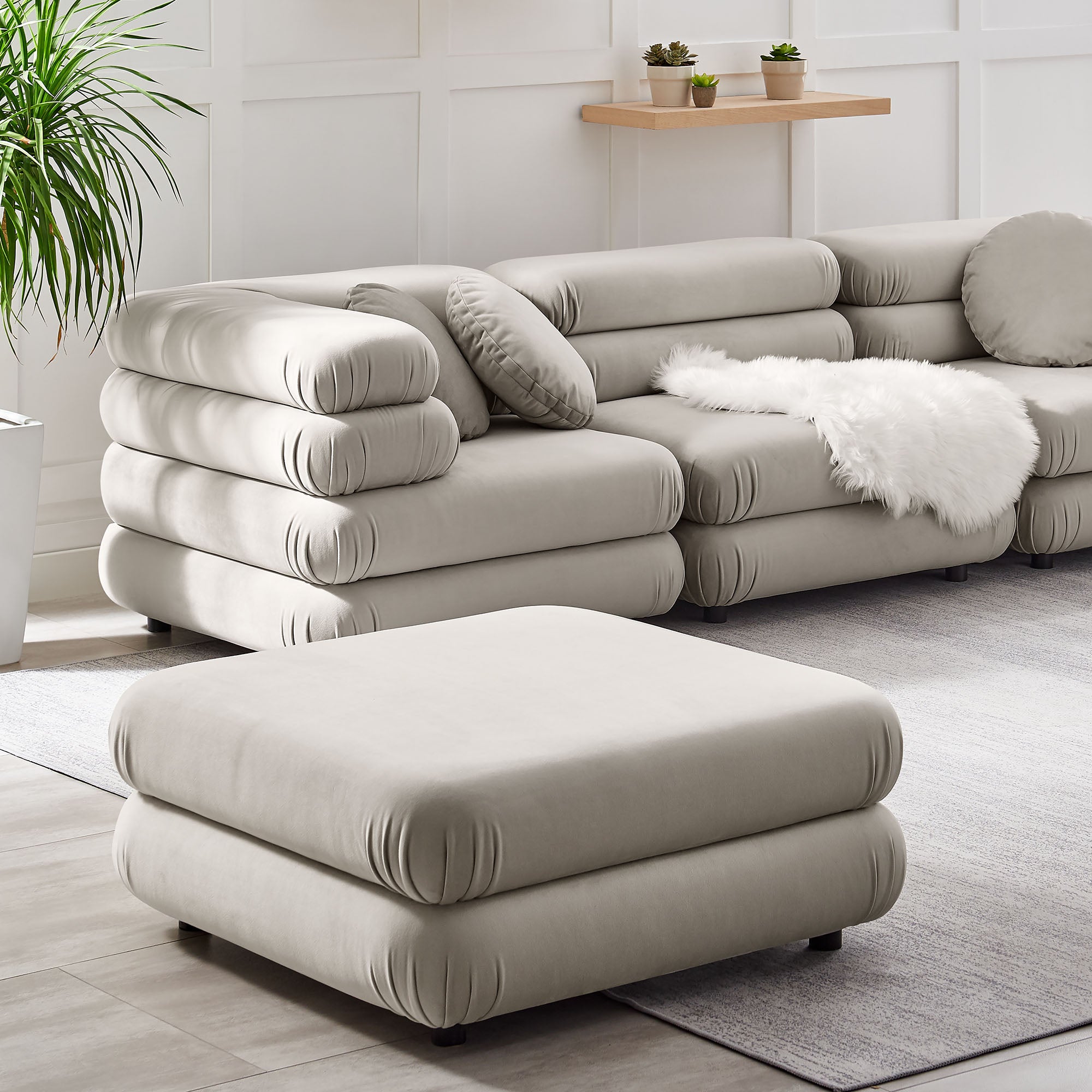 Jubilee Modular Performance Velvet Ottoman, Almond