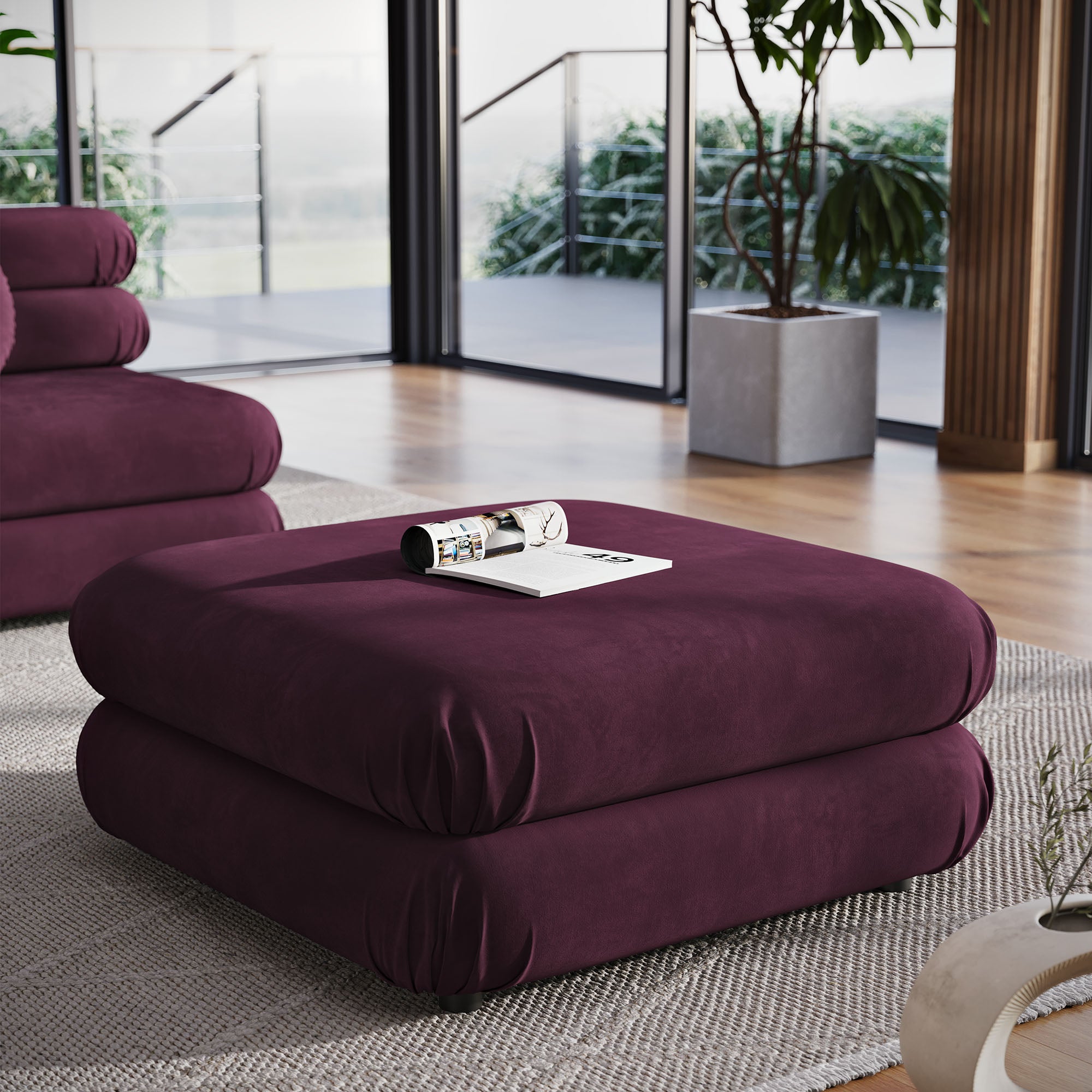 Jubilee Modular Performance Velvet Ottoman, Mulberry