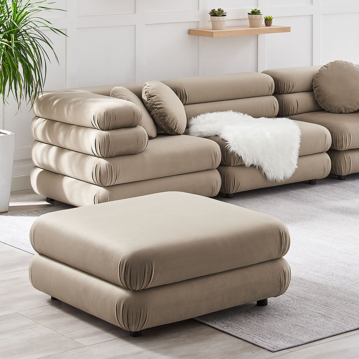 Jubilee Modular Performance Velvet Ottoman, Taupe