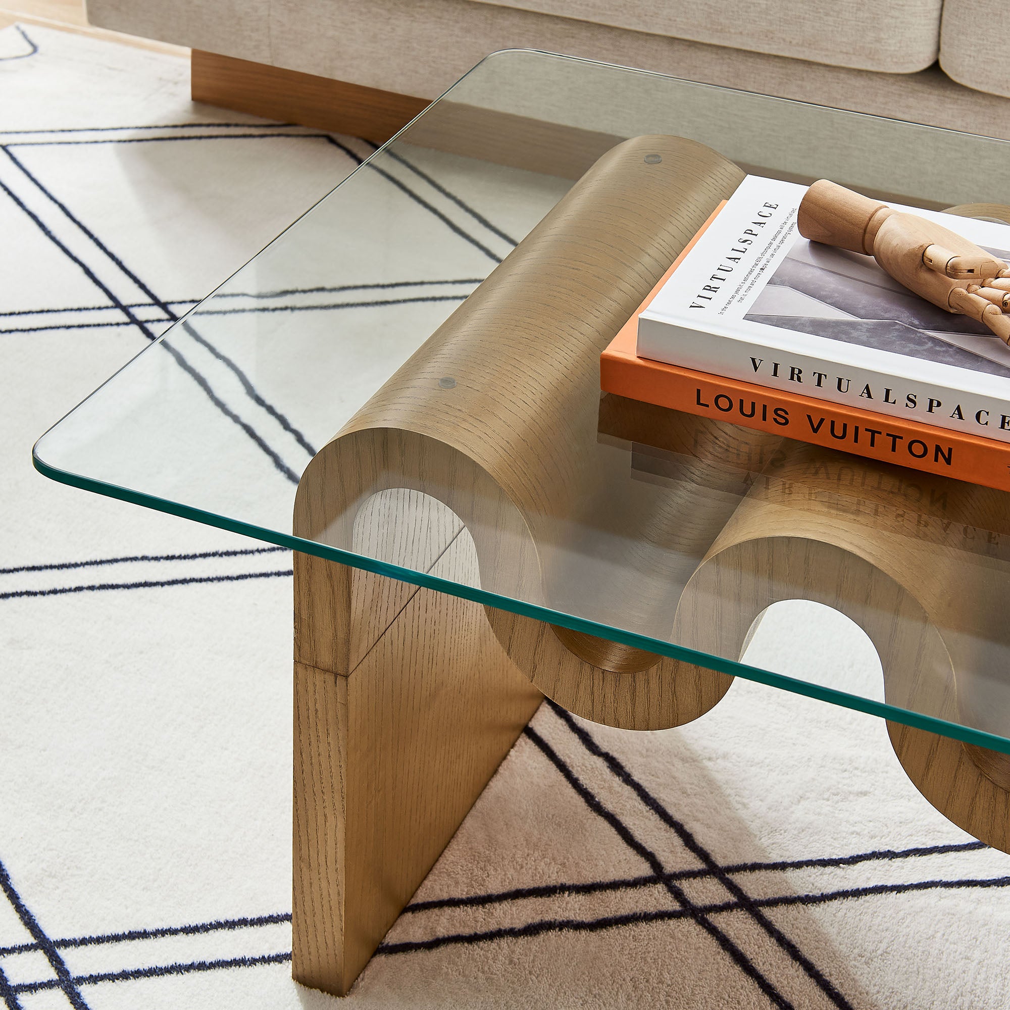 Ondine Glass Top Coffee Table, Natural