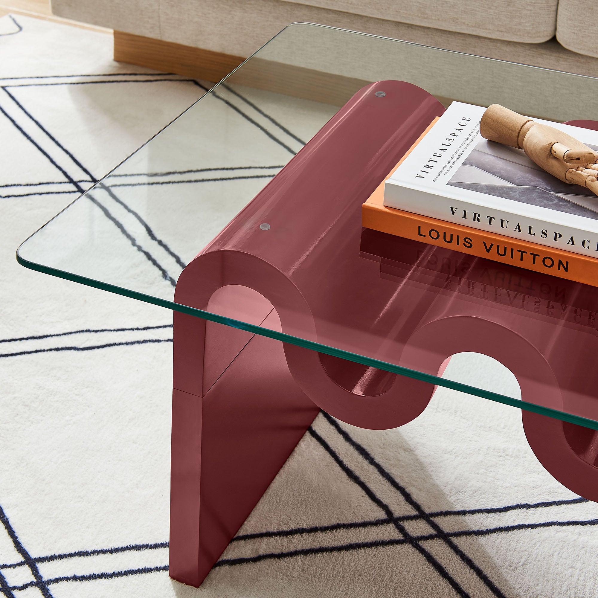 Ondine Glass Top Coffee Table, Spiced Apple