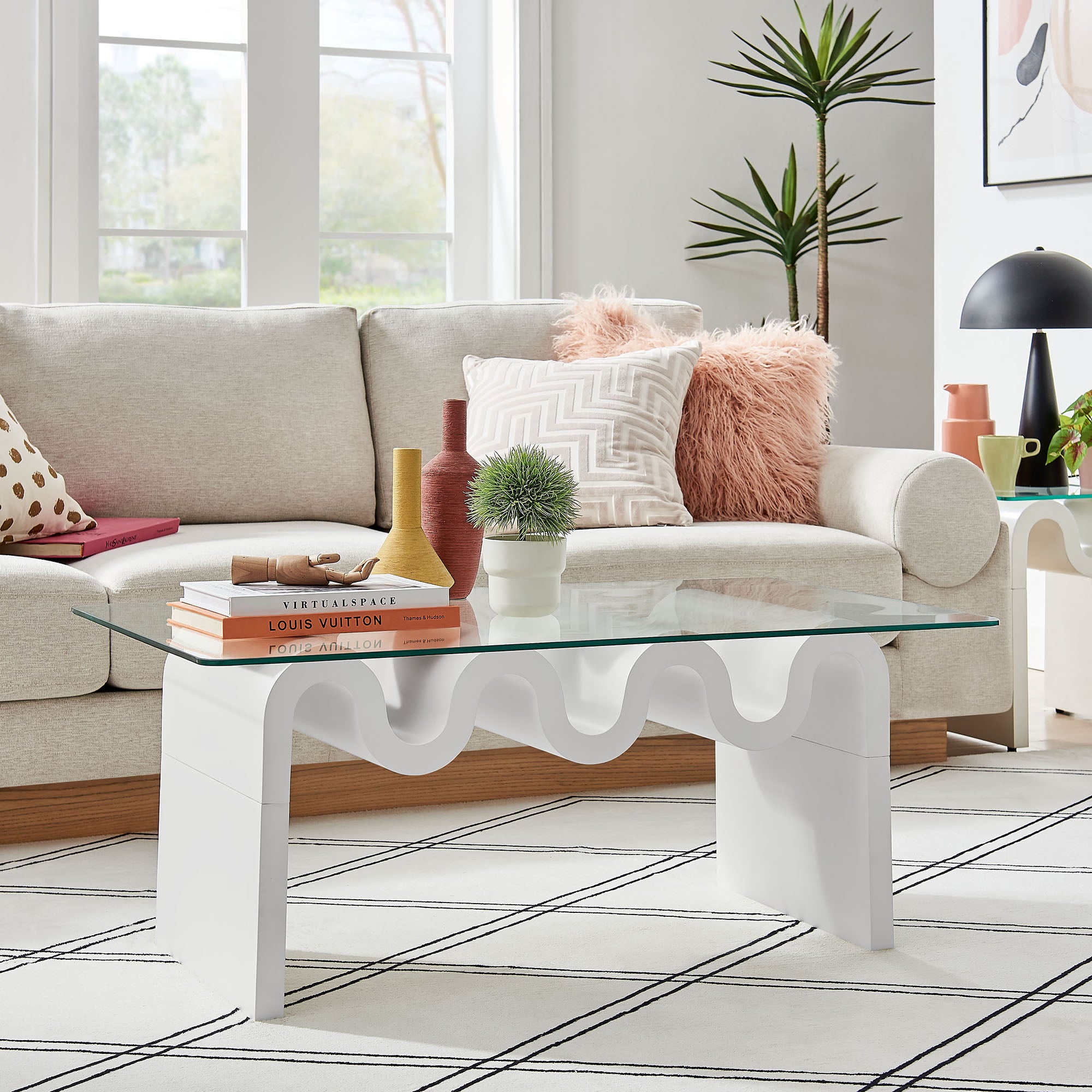 Ondine Glass Top Coffee Table, White