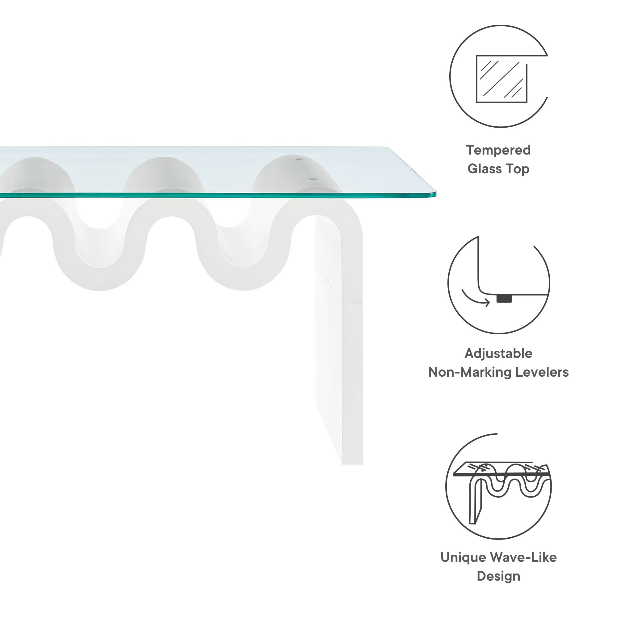 Ondine Glass Top Coffee Table, White