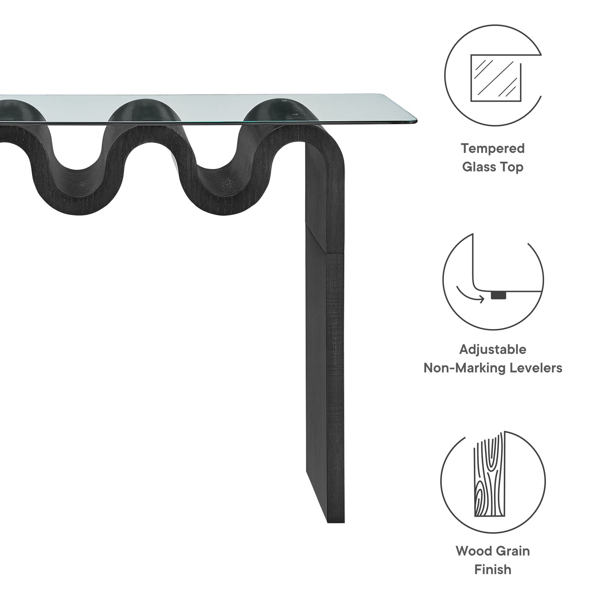 Ondine Glass Top 50" Console Table, Black