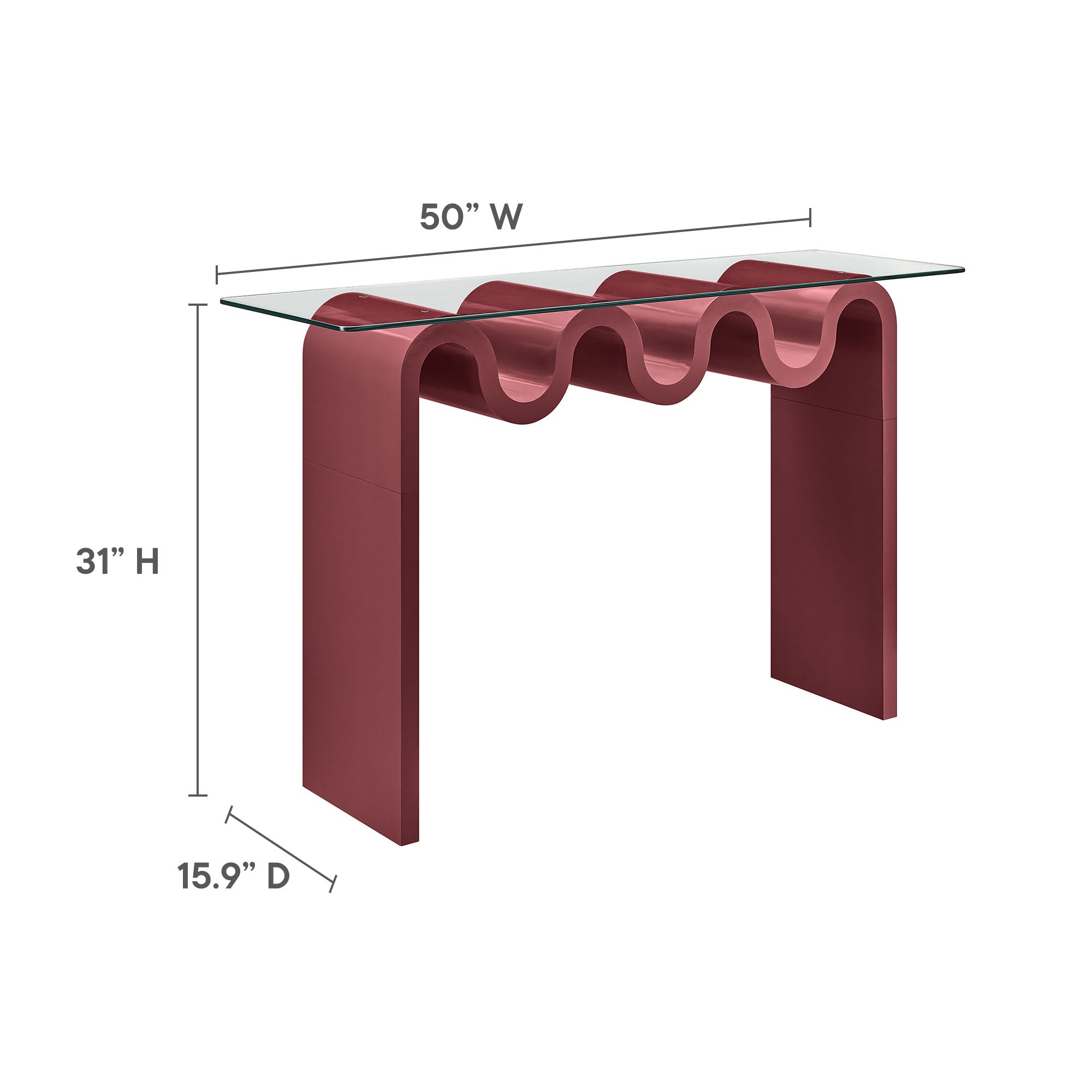 Ondine Glass Top 50" Console Table, Spiced Apple