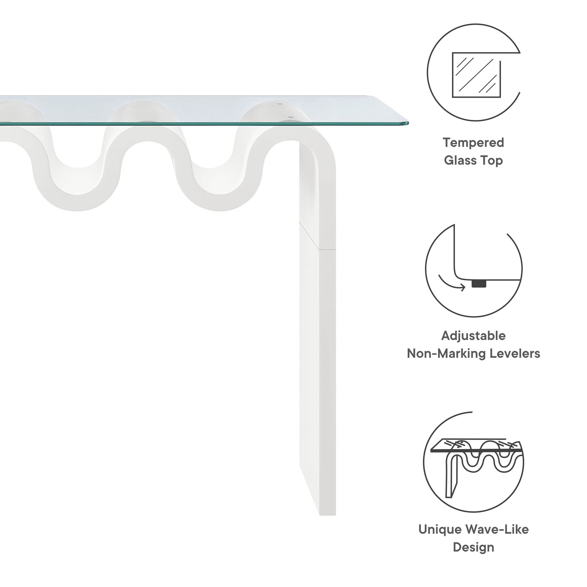 Ondine Glass Top 50" Console Table, White