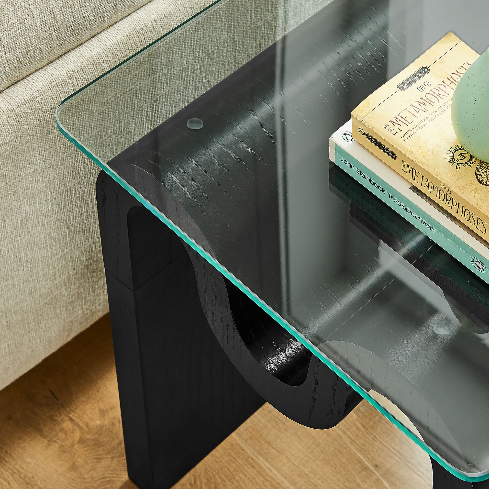 Ondine Glass Top Side Table, Black