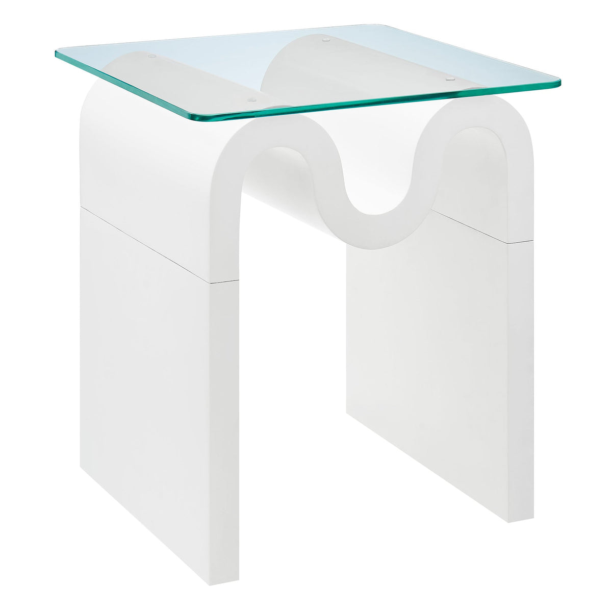 Ondine Glass Top Side Table, White