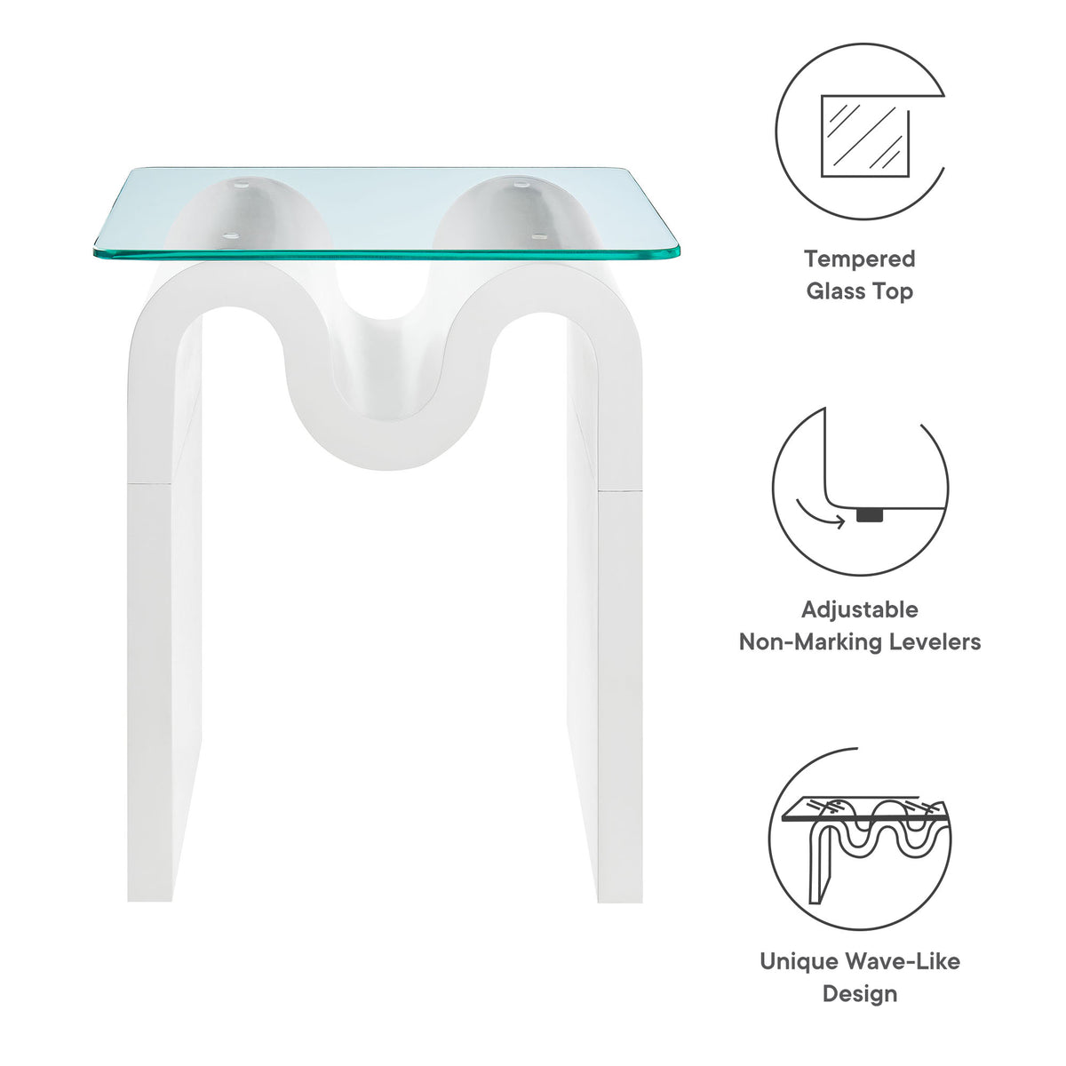 Ondine Glass Top Side Table, White