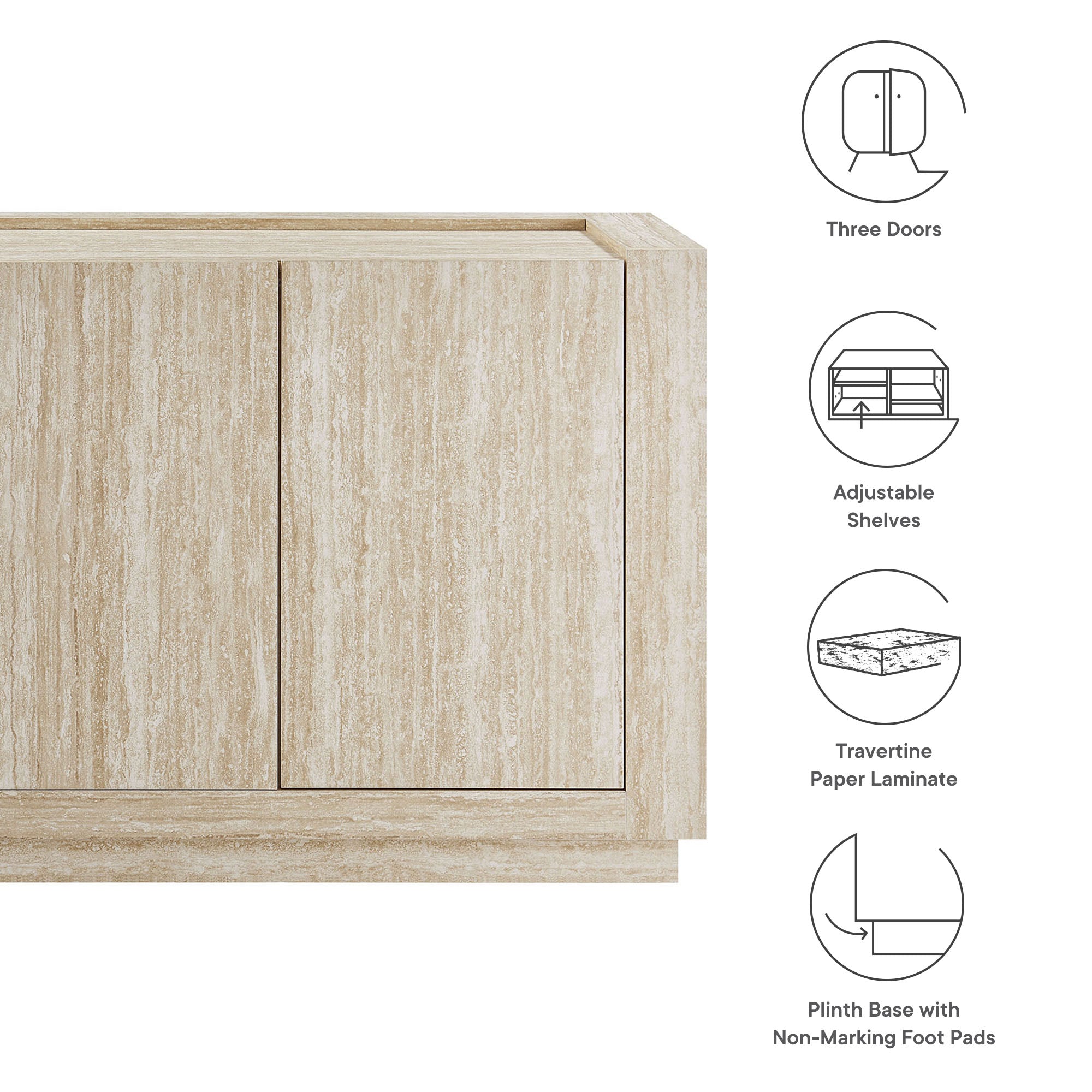 Hollis 59" Travertine Sideboard, Travertine