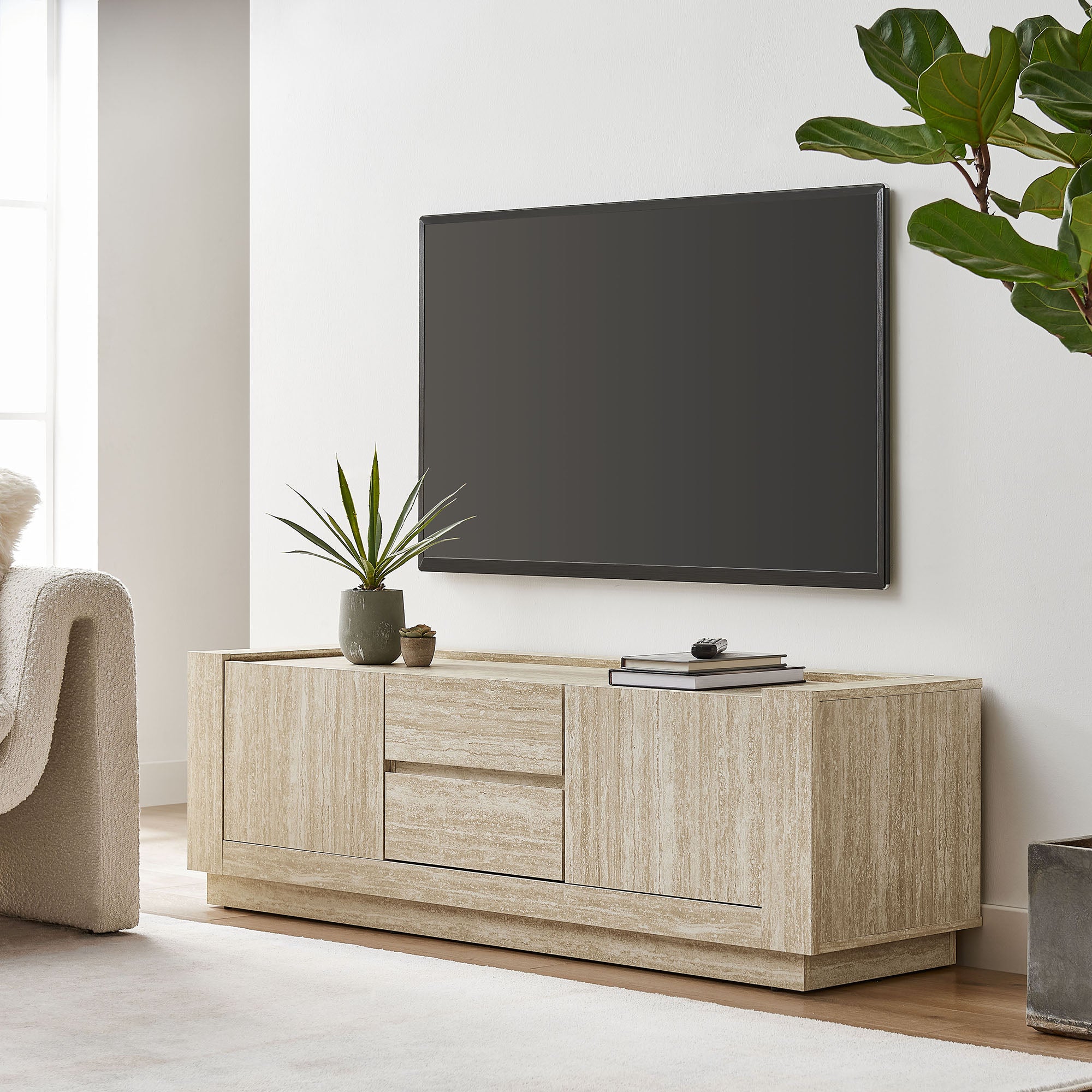 Hollis 59" Travertine TV Stand, Travertine