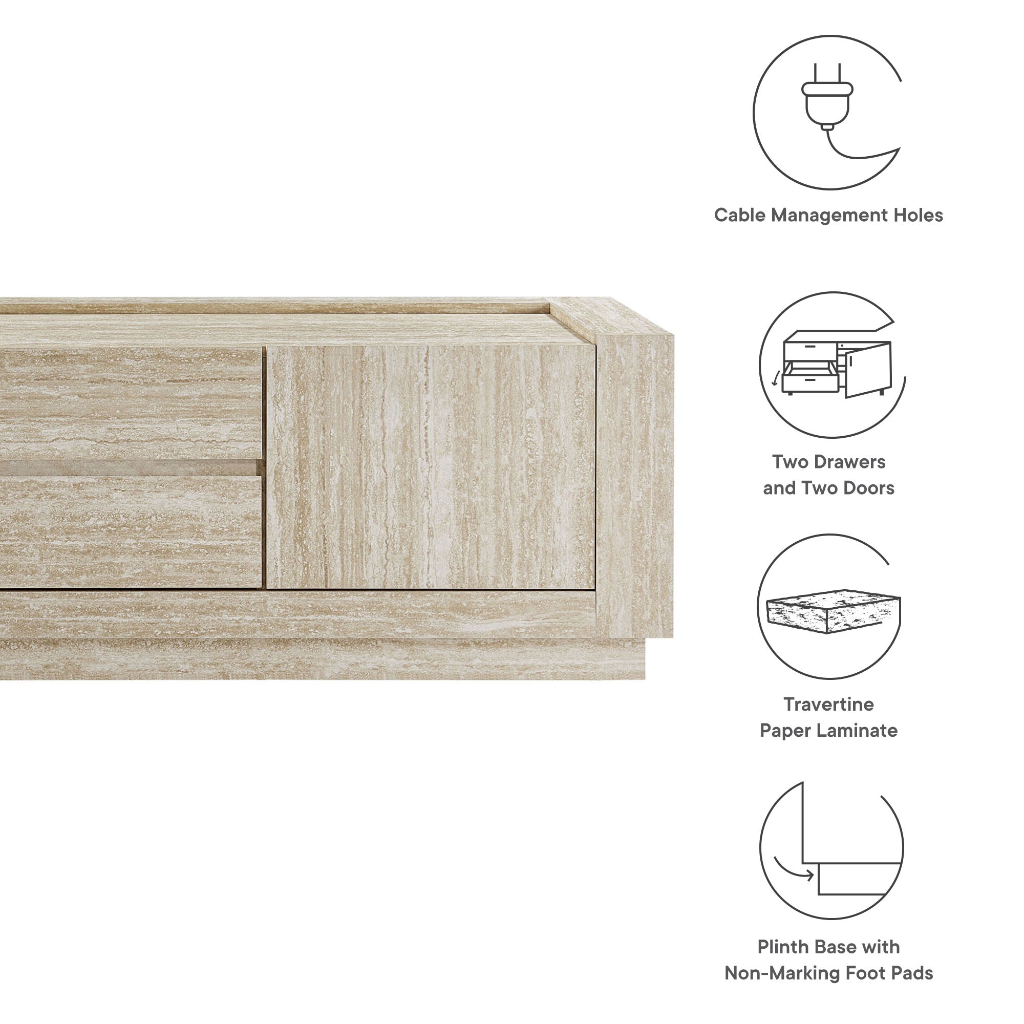 Hollis 59" Travertine TV Stand, Travertine