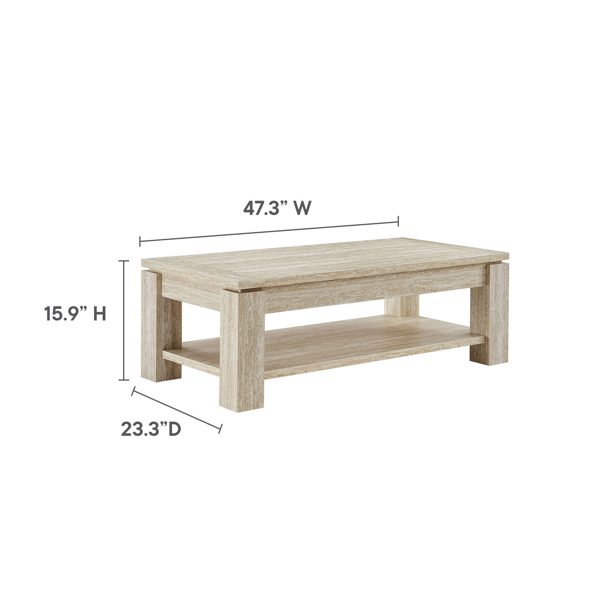 Hollis Travertine Coffee Table, Travertine