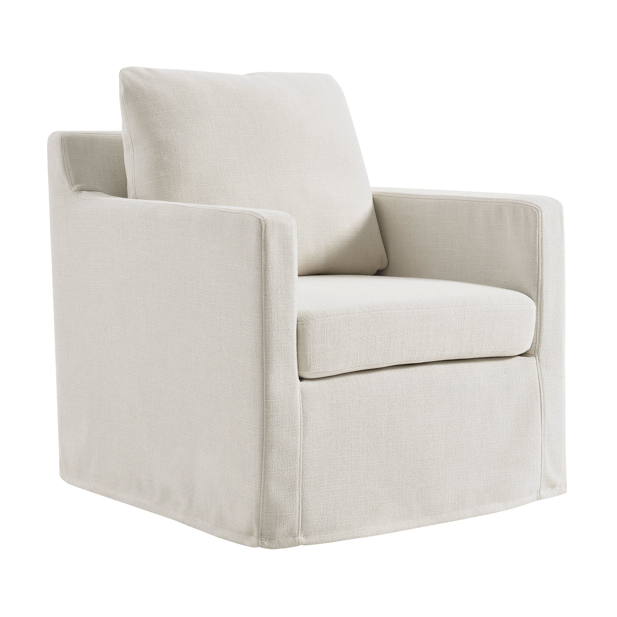Serene Fabric Slipcovered Swivel Armchair, Salt