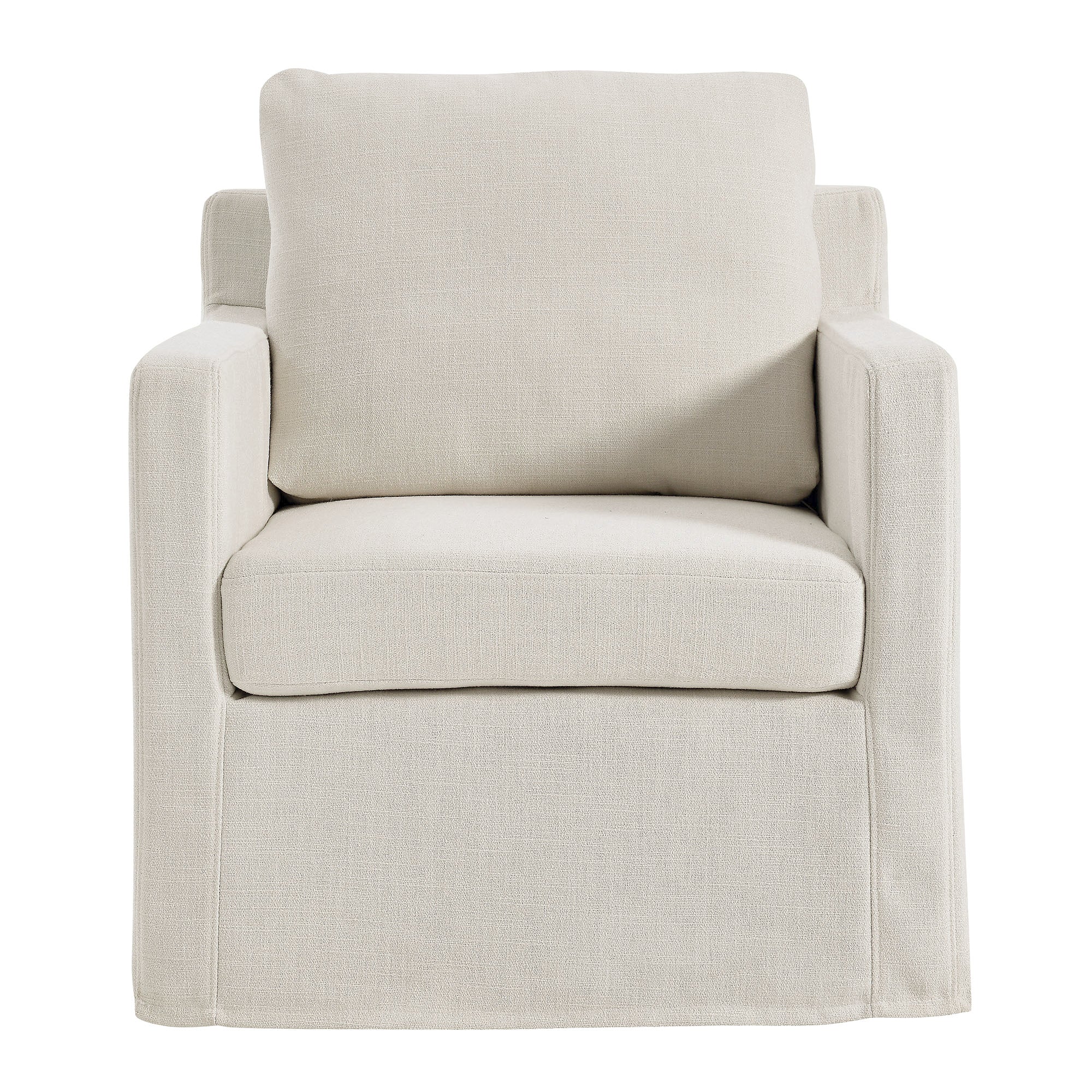 Serene Fabric Slipcovered Swivel Armchair, Salt