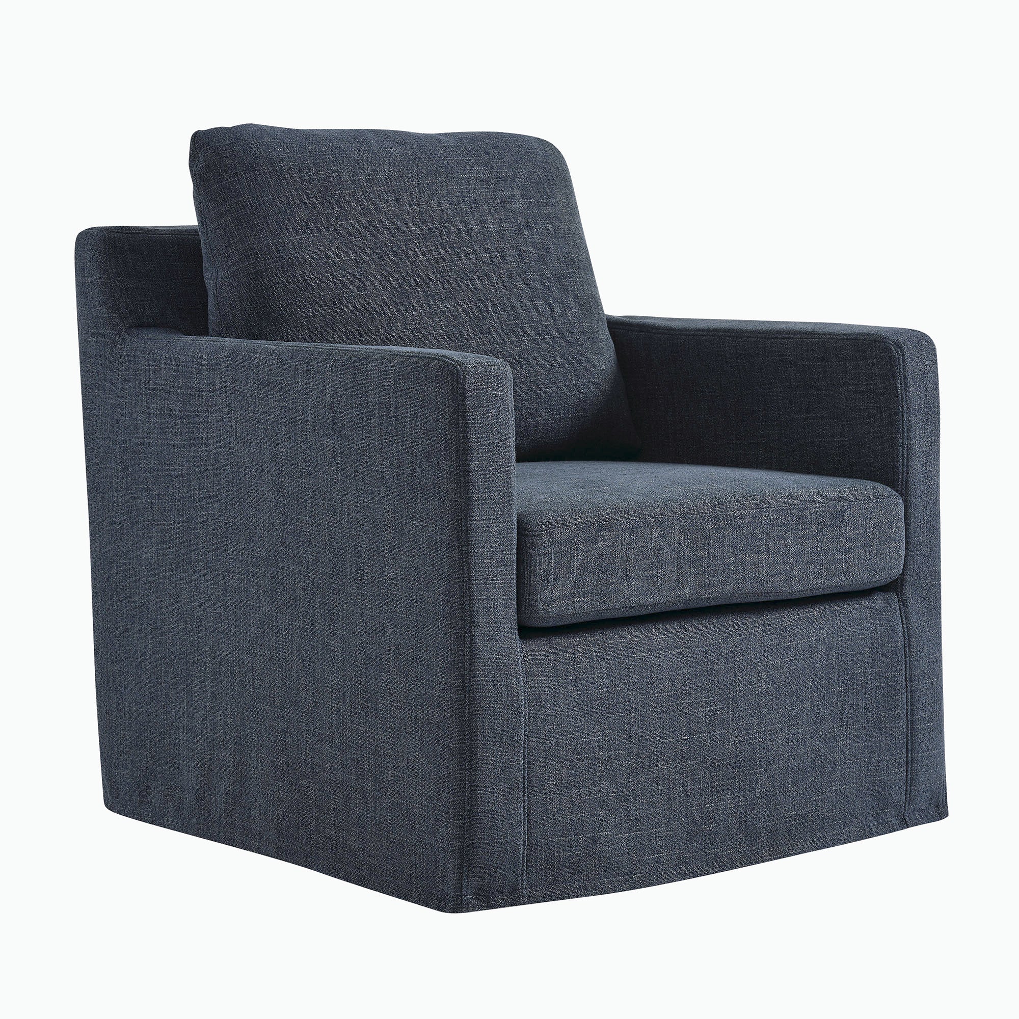 Serene Fabric Slipcovered Swivel Armchair, Slate Blue