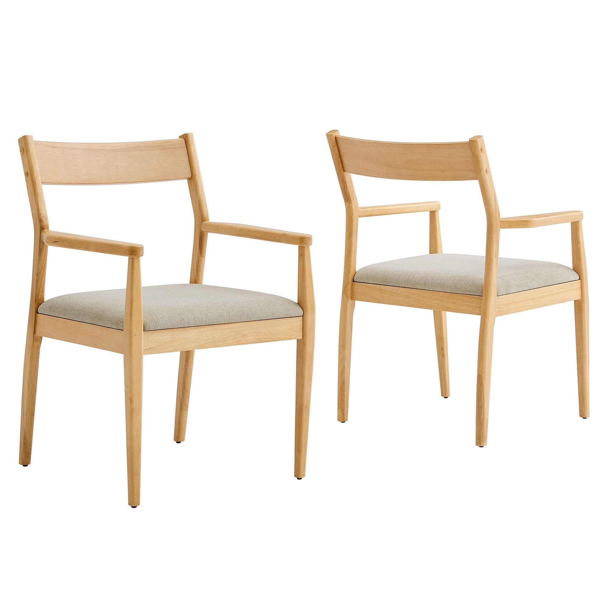 Solara Fabric Wood Dining Armchairs Set of 2, Natural Heathered Weave Beige