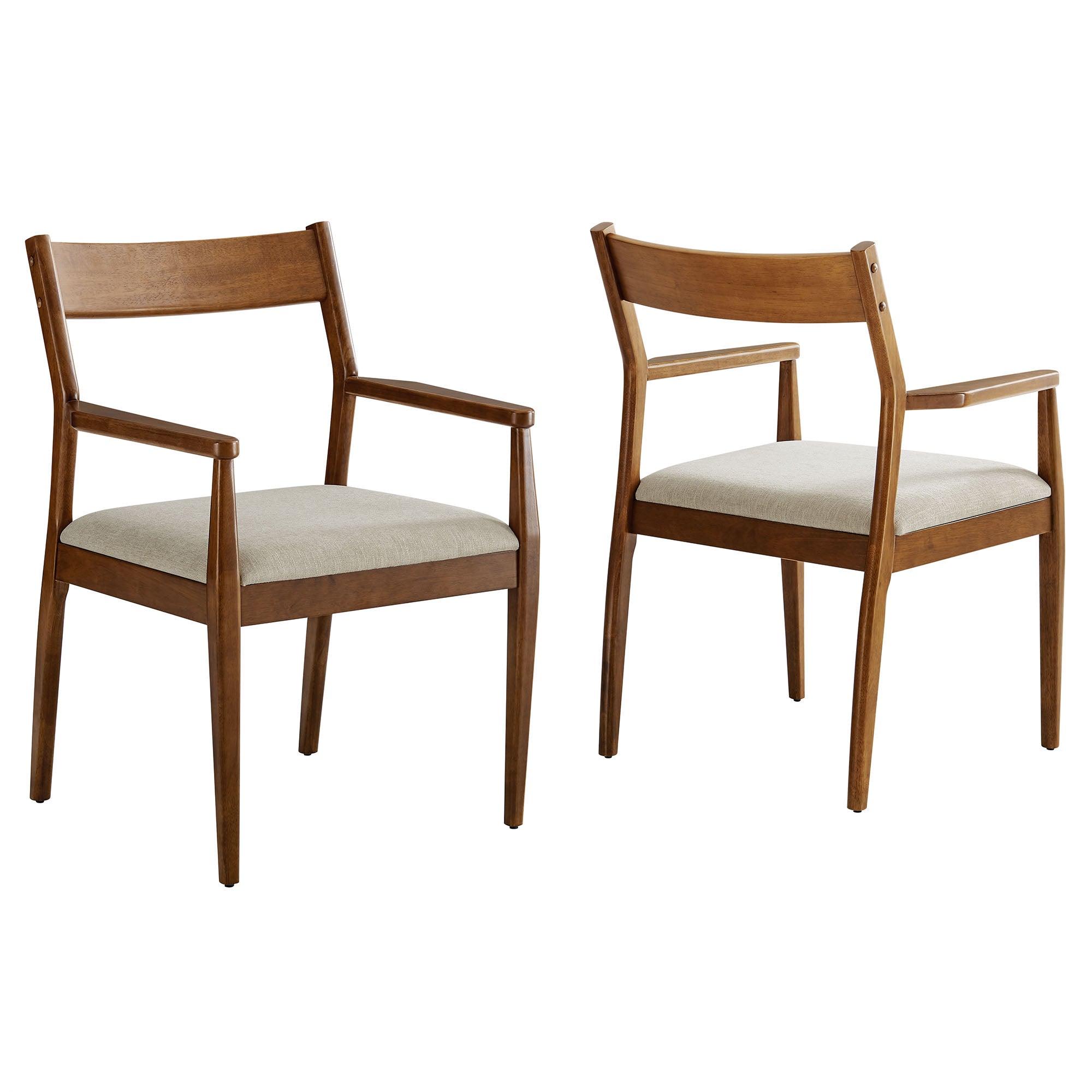 Solara Fabric Wood Dining Armchairs Set of 2, Walnut Heathered Weave Beige