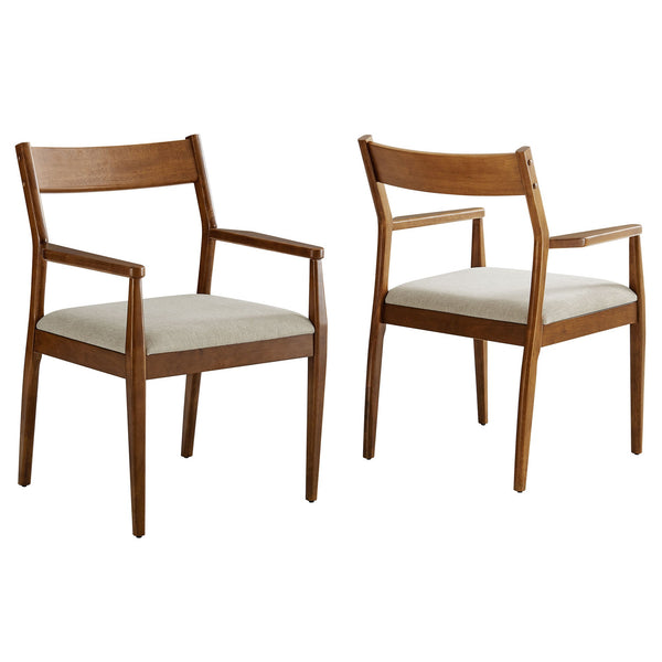 Solara Fabric Wood Dining Armchairs Set of 2, Walnut Heathered Weave Beige